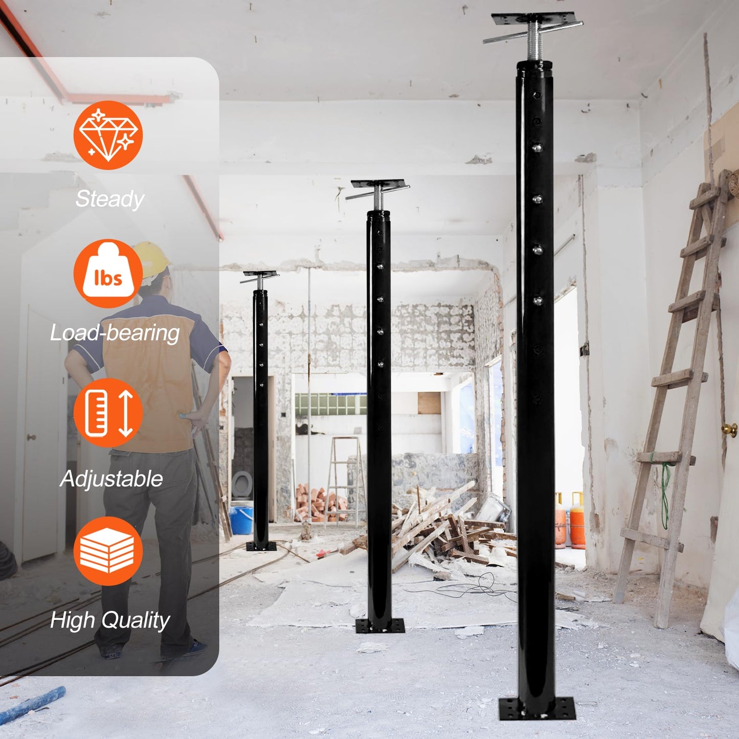 House Floor Jacks Post Pole for Leveling, 54"- 155" Height Range Lifting Shore House Jack Post, Adjustable Support Beam Basement House Jacks for Temporary Support, 18000 lbs Max Load Capacity