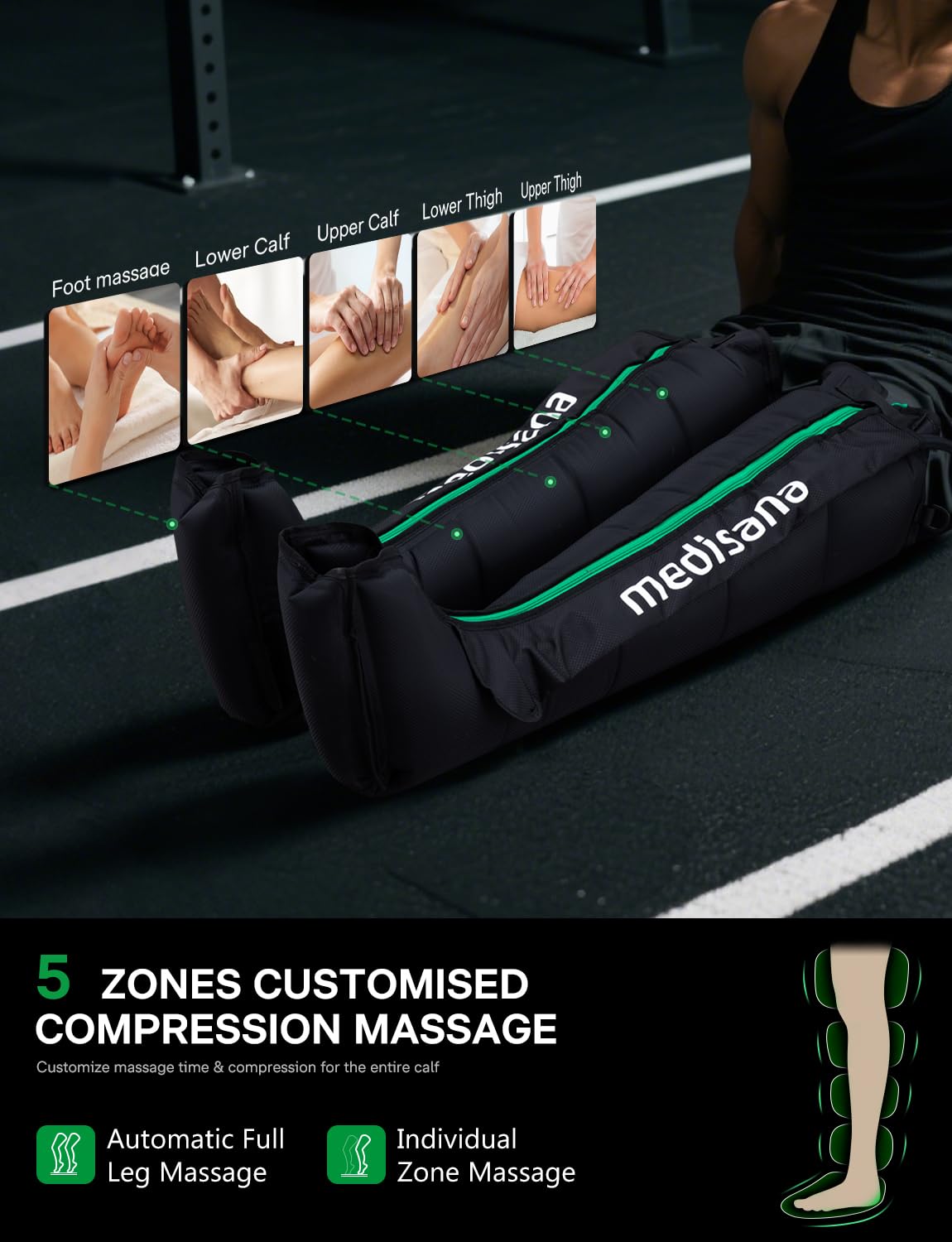 Medisana Leg Compression Massager for Circulation, Compression Boots with 6 Modes & 7 Intensities, Rechargeable Full Leg Massager for Athletes, Muscle Recovery & Pain Relief, Christmas Gifts