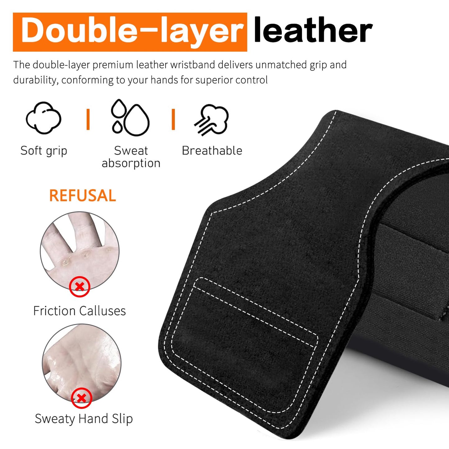 Weight Lifting Wrist Strap, Double-Layer Leather Wrist Straps for Gym Strength Training Weightlifting,Deadlift and Powerlifting, Enhance Grip Strength Neoprene Padding Gym Workout Lifting Straps Pair Black