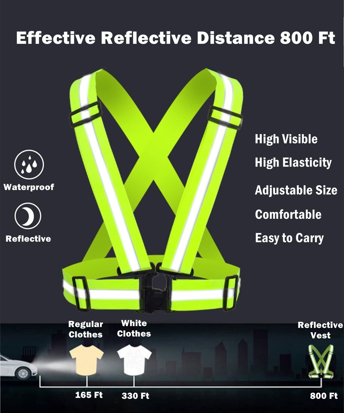Reflective Vest 2 Pack, High Visibility Reflective Running Gear Safety Vest Straps for Men Women Kids for Night Running Walking Cycling (Green)