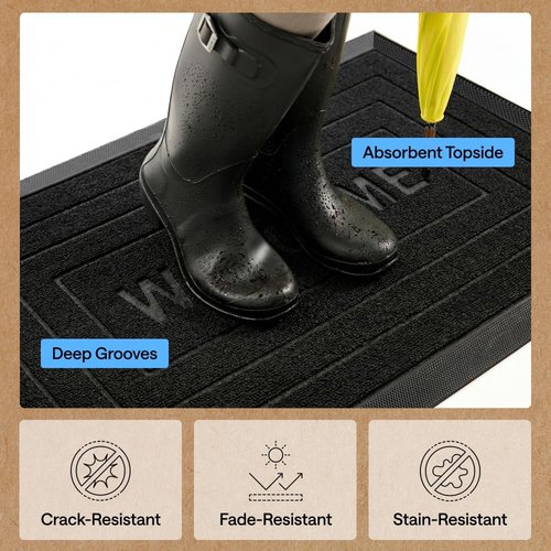 GORILLA GRIP Waterproof All-Season WeatherMAX Doormat - 47x35 Natural Rubber | Stain & Fade Resistant, Easy Clean Black