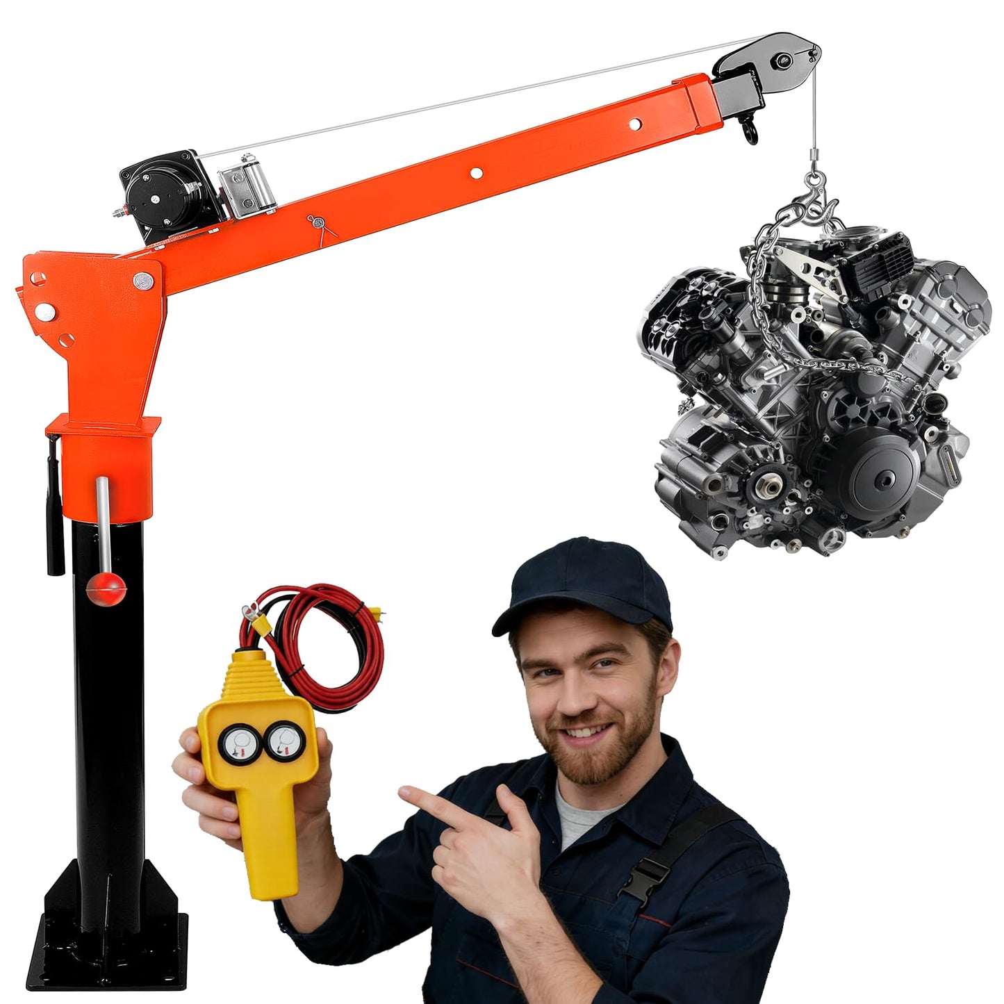 DEFNES 5000LBS Truck Bed Crane, 4000LBS 12V Electric Winch, Painted Alloy Steel Pickup Truck Jib Crane 360° Swivel Lift Electric Hoist, 3 Adjustable Loads & Heights, Truck Crane for Vans(4000LBS V2)