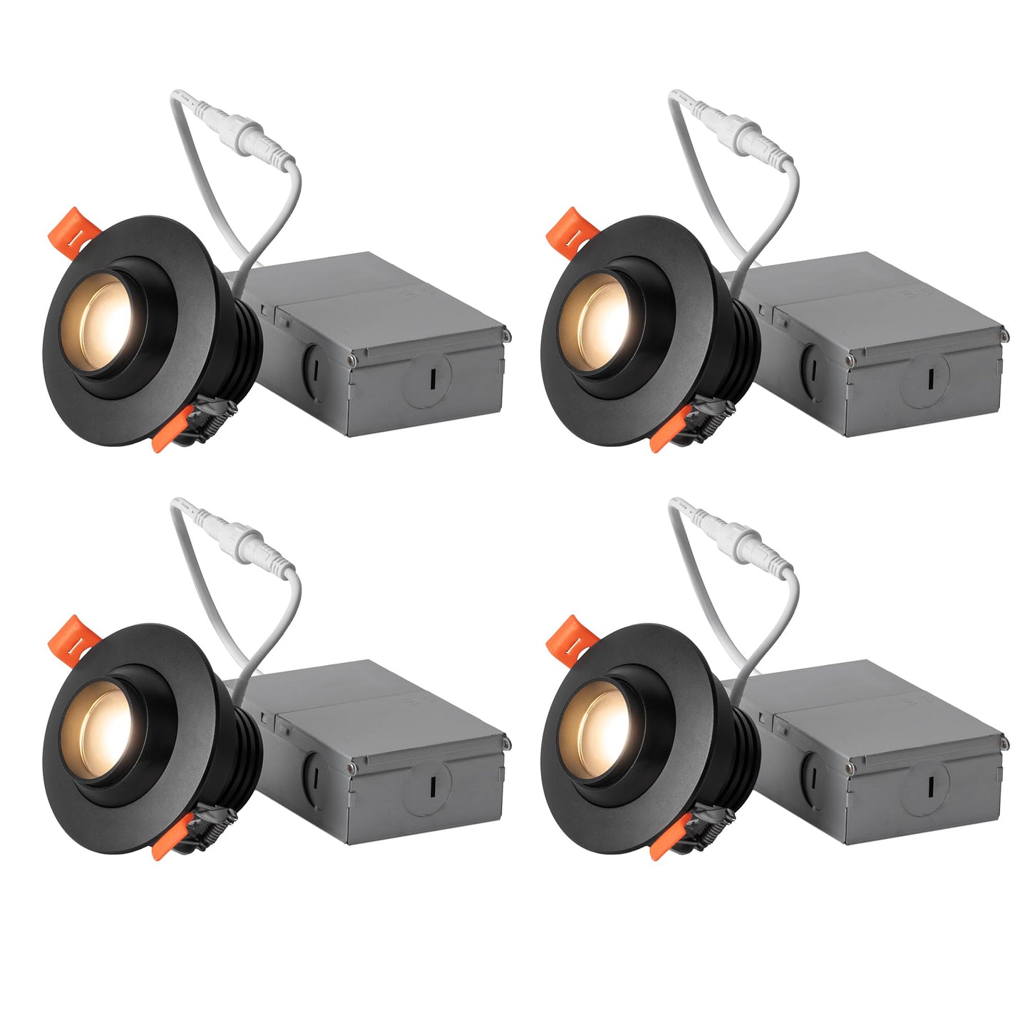 Aisilan 4 Pack 3 Inch LED Recessed Lighting 7W Gimbal Black Eyeball Can Lights with Junction Box 20°-60° Zoomable Down Light OB CRI 97, for Living Room Corridor