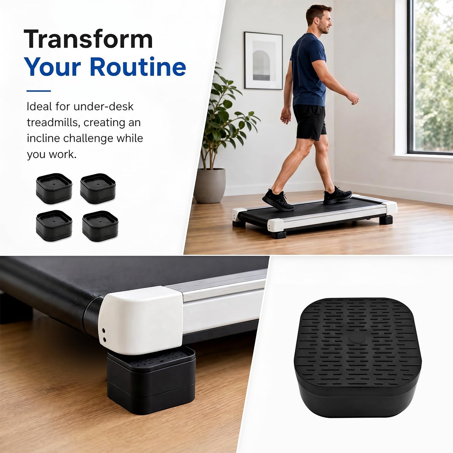 OPSJRNDUSK 4PCS Treadmill Incline Riser Blocks, Stackable Walking Pad Incline Blocks for Leveling & Uphill Training, Textured Support Pads for Home Gym Treadmill Accessories