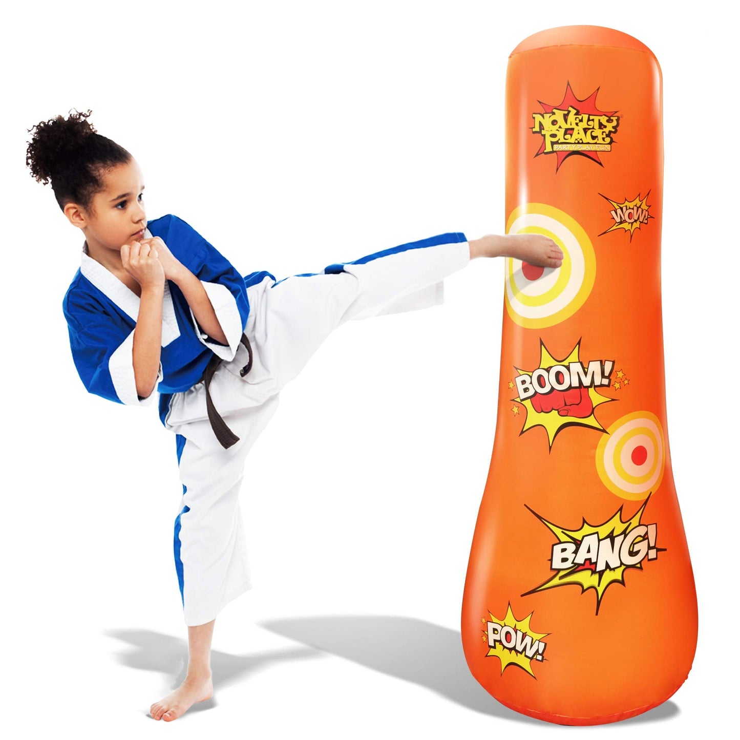 Novelty Place Kid's Inflatable Punching Bag - 4 Feet Tall Free Standing Buddy - Hit & Bounce Back Air Bop Toy Fun for Boys Girls Fitness & Stress Relief