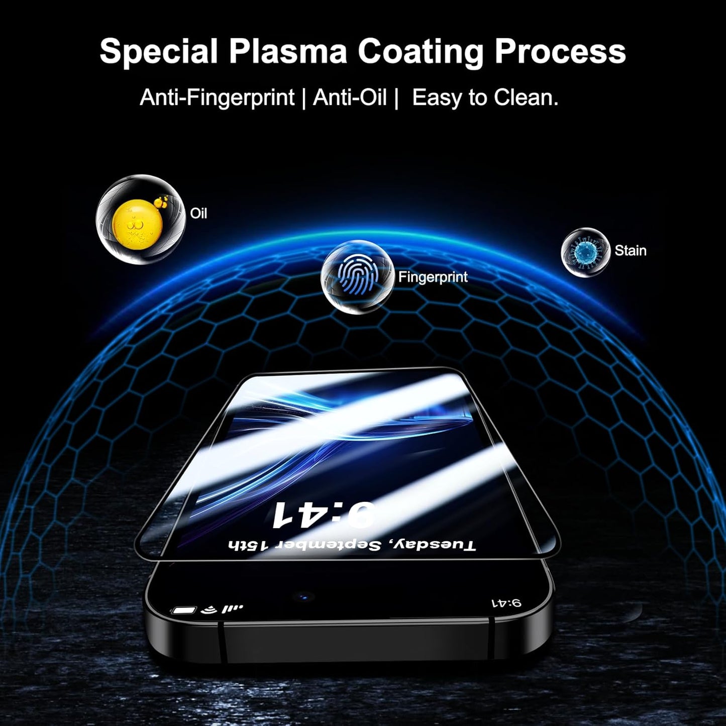 16 9H+ [3+3 Pack] QHOHQ for iPhone Pro Screen Protector with Camera Lens Protector, [Military Grade Shatterproof], Top