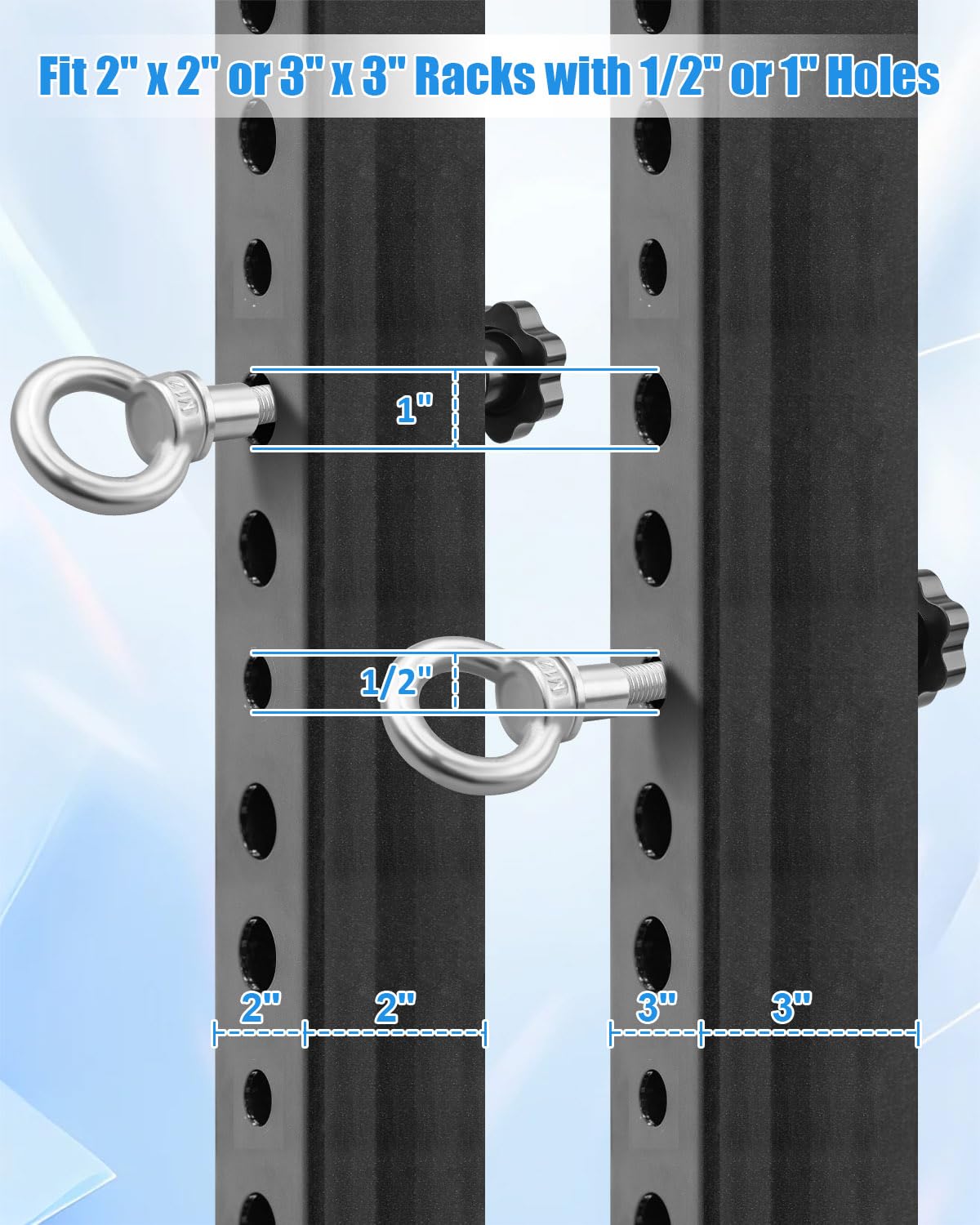 JUFZQO Power Rack Attachments Fit 2" x 2" or 3" x 3" Racks with 1/2" Holes, Heavy-Duty Stainless Steel O-Ring Attachment with Quick-Connect Buckles, Versatile Band Pegs for Strength Training, 2 PCS