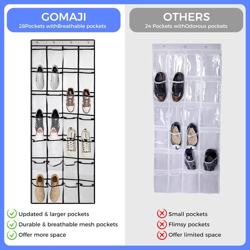 GOMAJI Large Capacity Over the Door Shoe Organizer - 28 Pockets with 4 Metal Hooks for Easy Storage