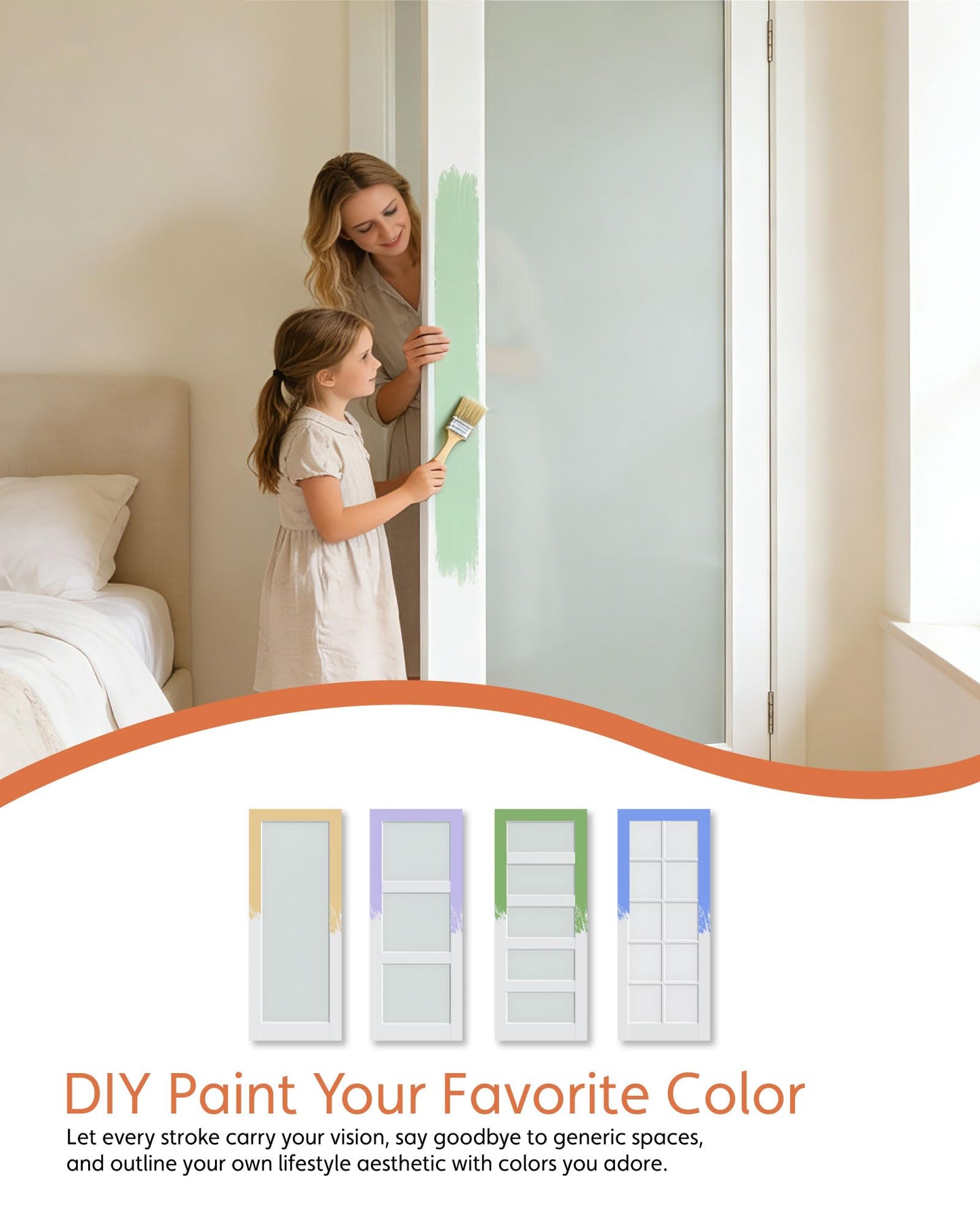 24"x 80" 10-Lite Clear Glass French Interior Slab Door, Solid Core Wood with MDF Door Panel for Bedroom Closet Laundry Pantry Bathroom White Pre-Finished Surface Paintable, w/o Hardware