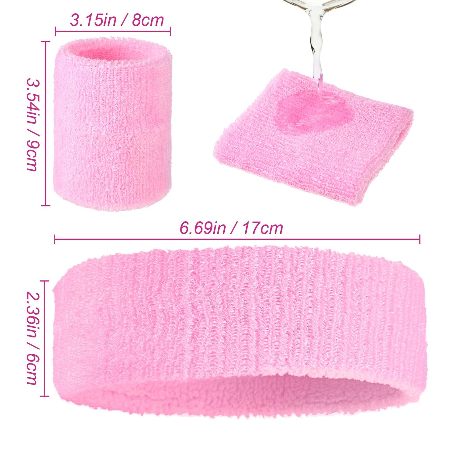 Civaner 12 Pcs 80 90s Neon Sweatbands Soccer Baseball Headbands Wristband Set for Men Women Party Cotton Headbands Terry Cloth Athletic Sweat Bands for Tennis Football Gym Outdoor(Pink)