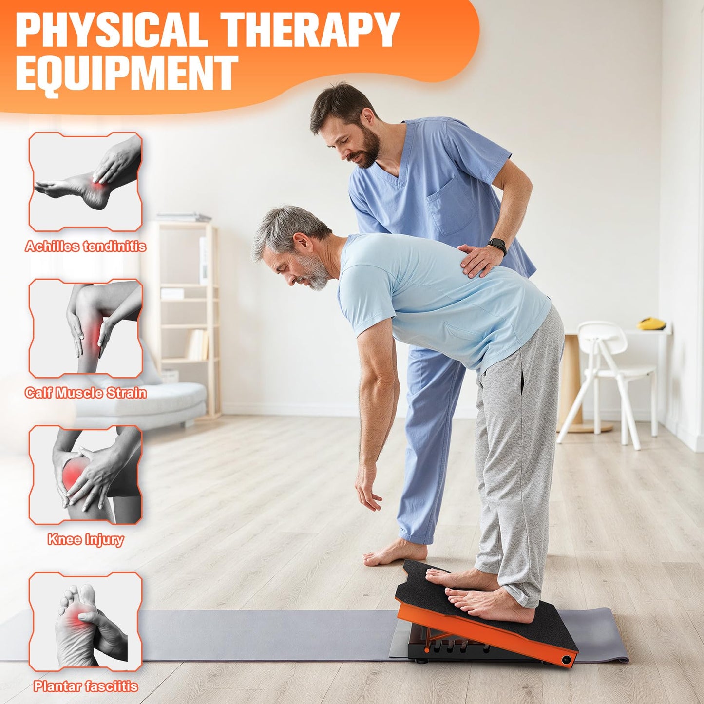 YONKFUL Steel Slant Board Calf Stretcher, 600 Lbs Weight Capacity 5-Level Adjustable Incline Board Squat Wedge Achilles Ankle Stretcher Non-Slip Surface for Squat, Fitness, Physical Therapy, Orange