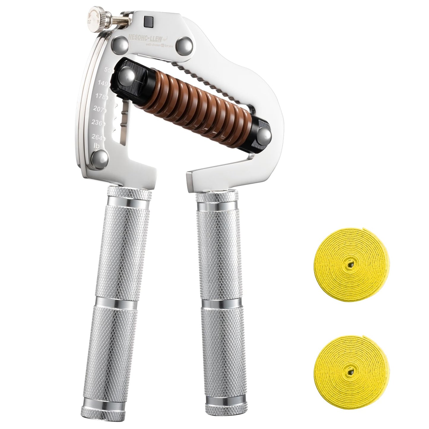 NESOHC-LLEW Adjustable Grip Strength Trainer: Premium 304 Stainless Steel Structure, Aerospace Grade Aluminum Alloy Handle, Grip Strength Adjustable Range 55-264 lbs