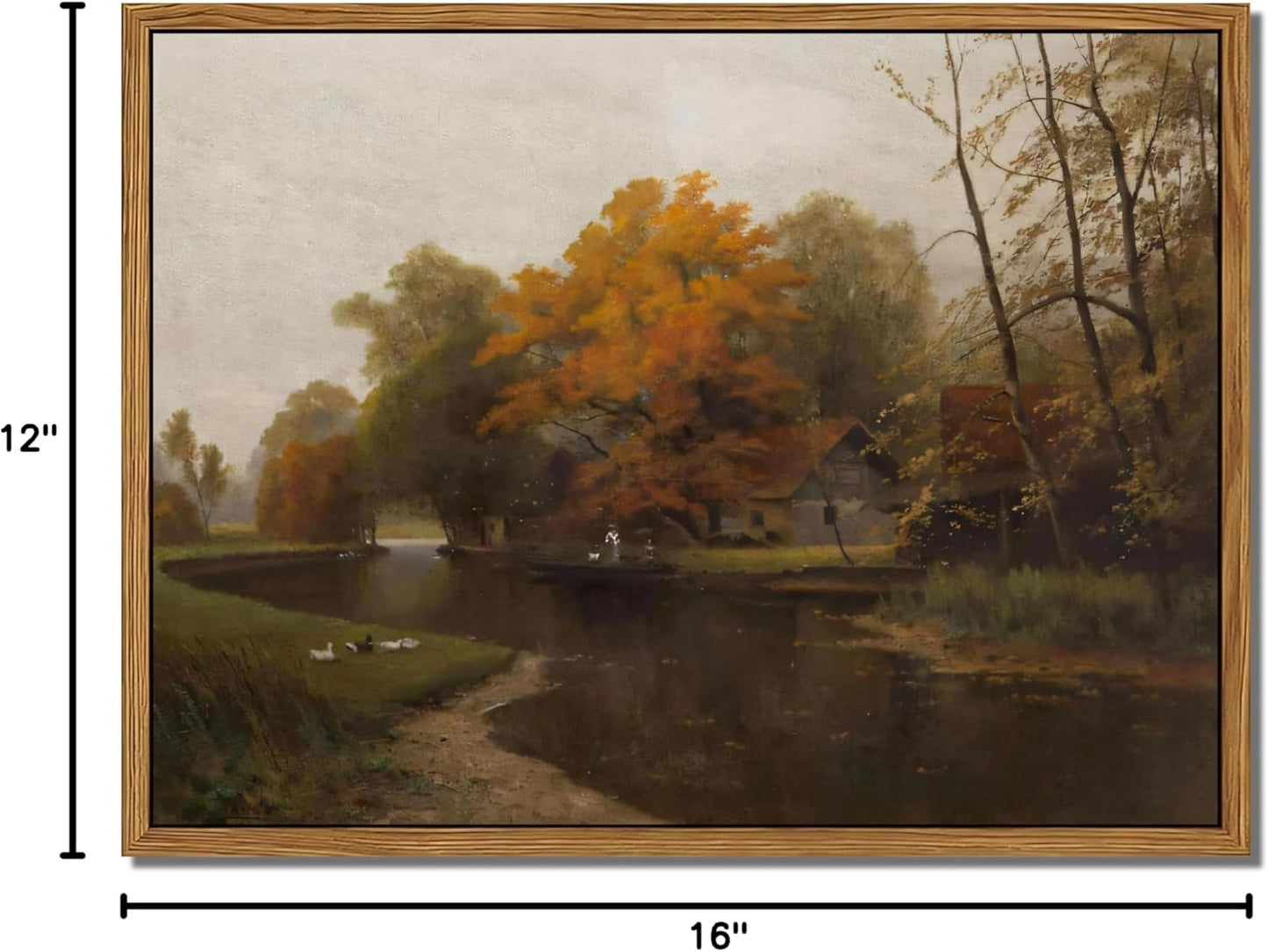 Vintage Autumn Floating Framed Canvas Wall Art - Nature Landscape Print for Living Room | 12x16 Inch