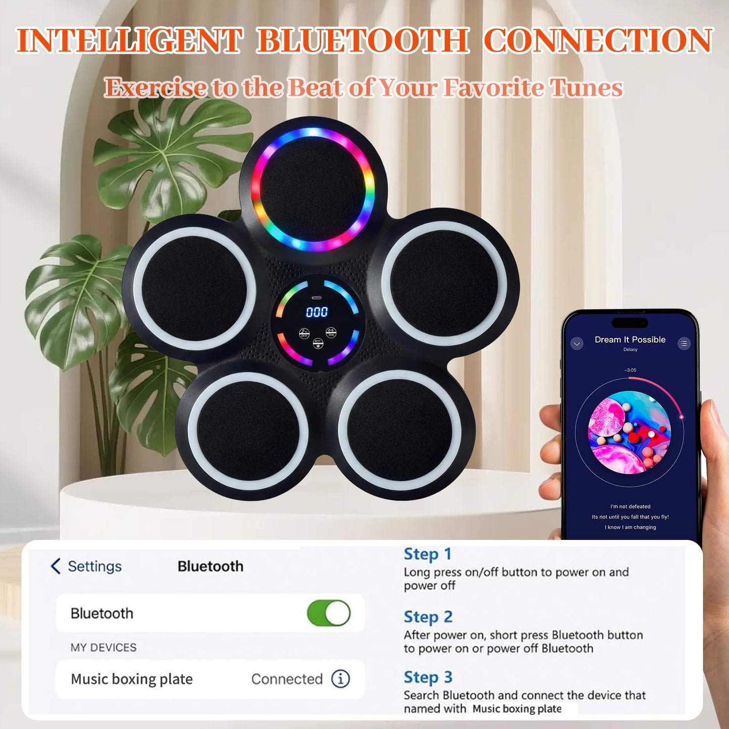 Music Boxing Machine, Smart Wall Mounted Music Punching Machine for Adults, Interactive Boxing Training Equipment with Gloves for Home, Office and Gym (RGB Light)