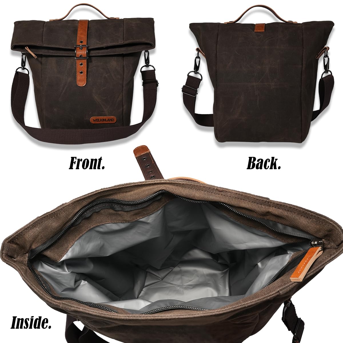 WELKINLAND 6H Insulation Leakproof Waxed Canvas Lunch Bag, Brown Heavy-Duty Lunch Bags, Lunch Tote Bags For Men, Men Lunch Box For Work
