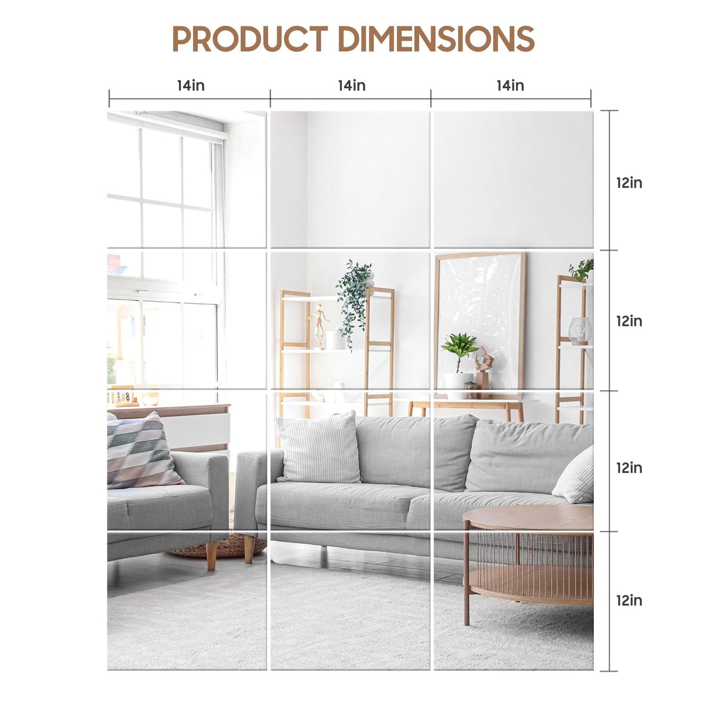WRSION 12PCS 14"x12" Home Gym Mirror, Wall Mirrors Decorative Shatterproof Self Adhesive Glass Mirror Tiles for Gym, Bedroom, Bathroom, Living Room