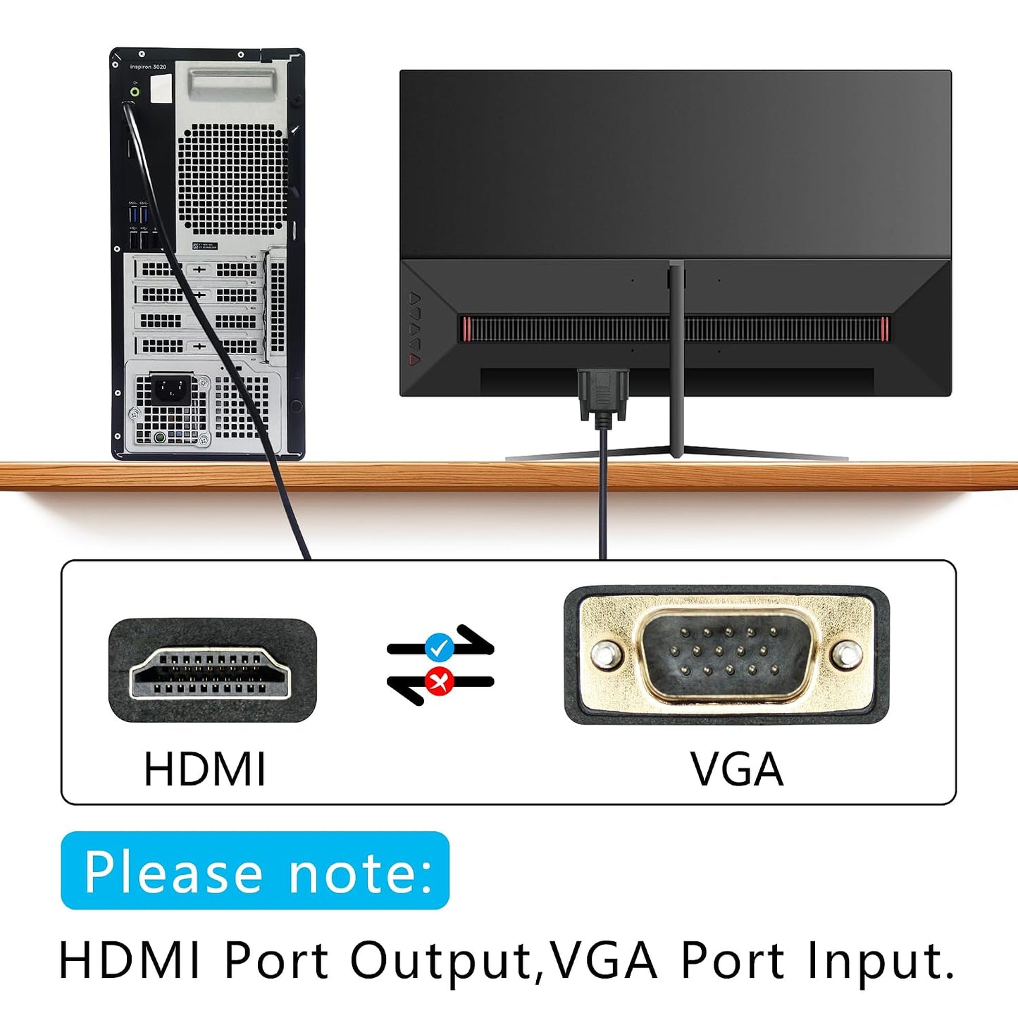 5.9FT, 1080P HDMI to VGA Adapter Cable Gold-Plated HDMI Male to VGA Male High-Definition Video Converter, Used