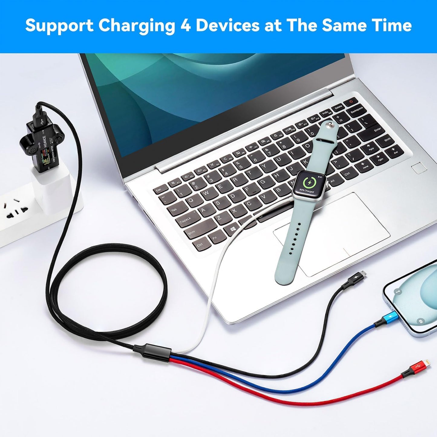 9-1/iPhone 15 14/Galaxy (2, Black-2Pack, 6Ft) Multi Charging Cable Nylon Braided USB C/Lightning/Micro Port Compatible