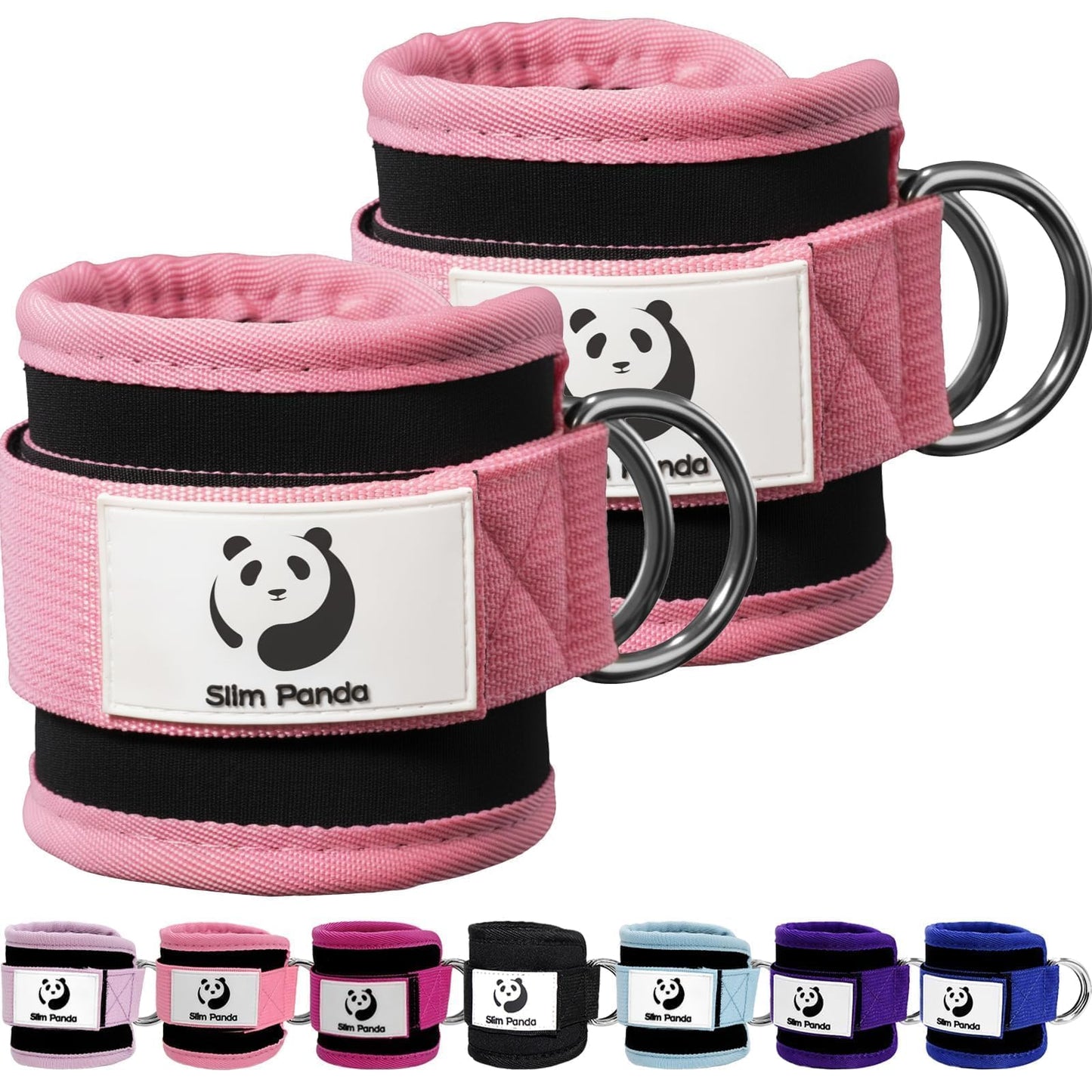 Slim Panda Ankle Strap for Cable Machine,Ankle Cuff for Kickbacks, Booty Hip Abductors,Glute Workouts, Leg Extensions, Curls for Men and Women, Adjustable with Double D-Rings (Pair, Pink)