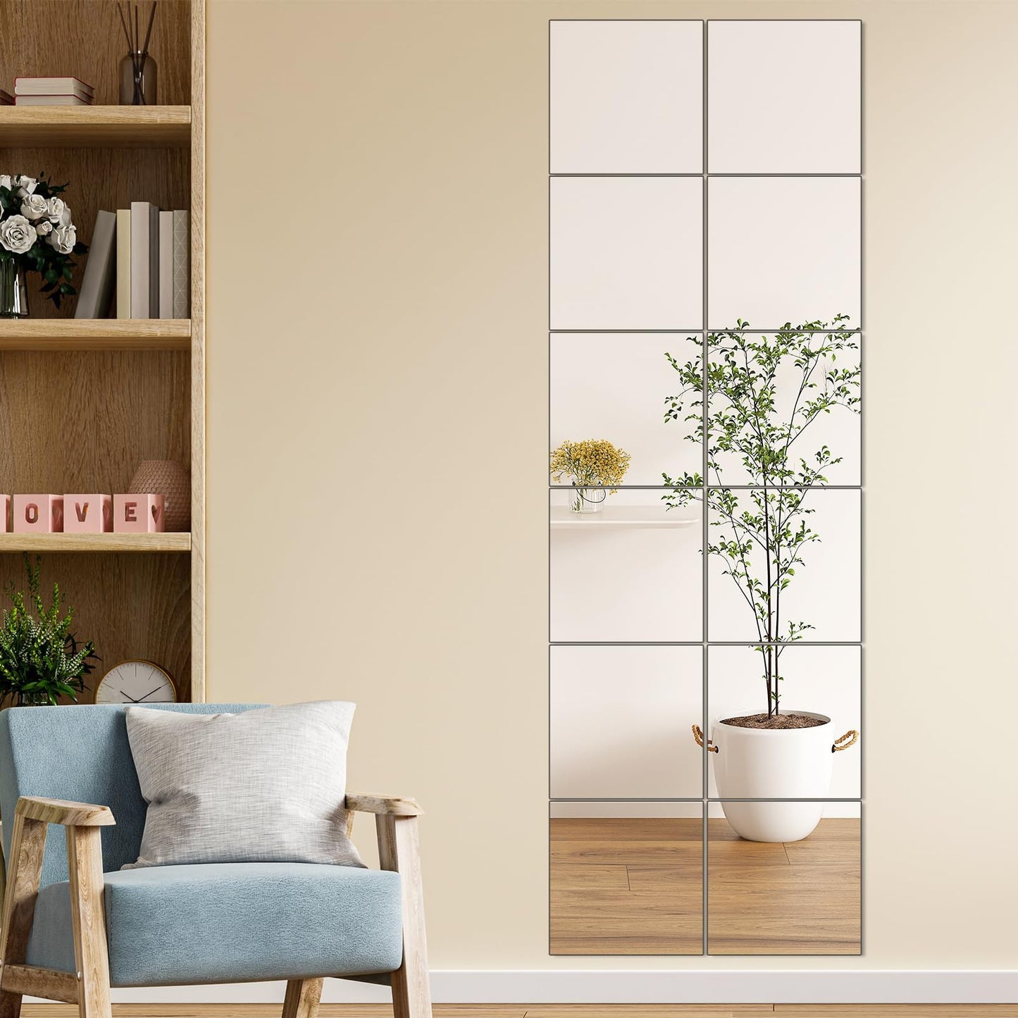 yuzeyurun Full Length Wall Mirror Tiles, HD Glass Gym Mirror, Set of 12Pcs 12″×16″ Wall Mounted Mirrors for Home Gym, Dance Yoga Studio, Bedroom, Door