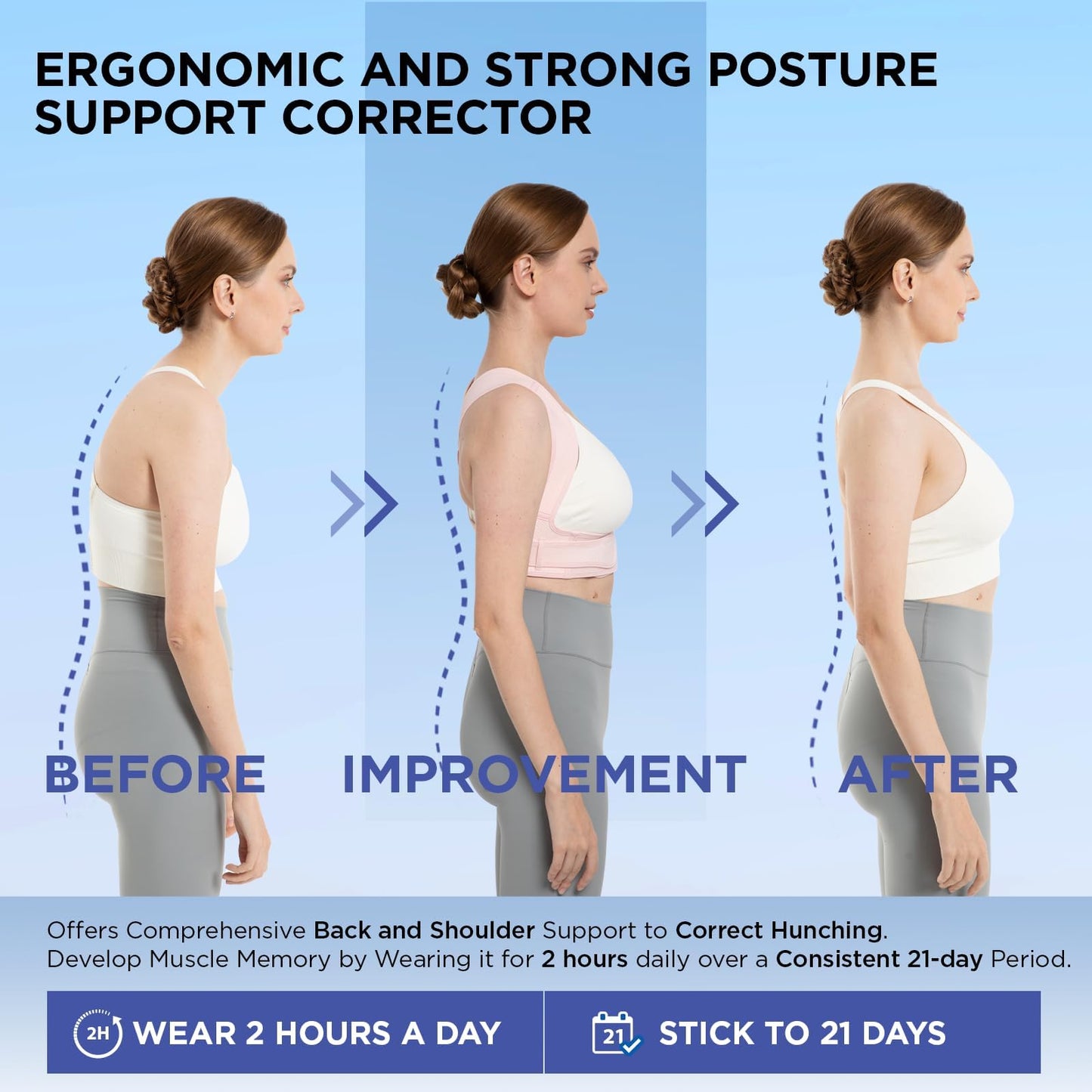 Vicorrect Posture Corrector for Women and Men: Adjustable Brace Straps for Upper Back Pain Relief and Shoulder Support (Pink, M/L)