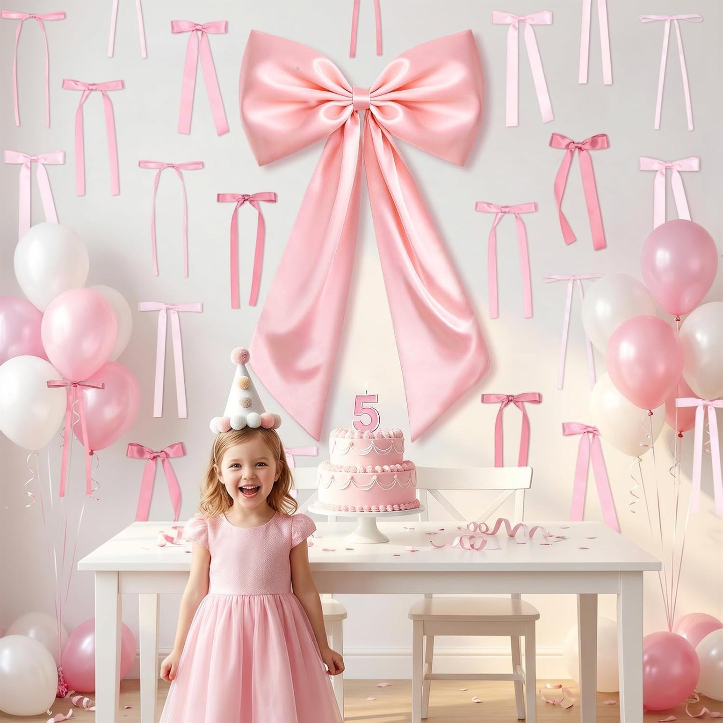 Skiennix Large Pink Bow Set - 22Pcs Giant Satin Bows (40x24 Inch) & 21 Small Bows for DIY Decor
