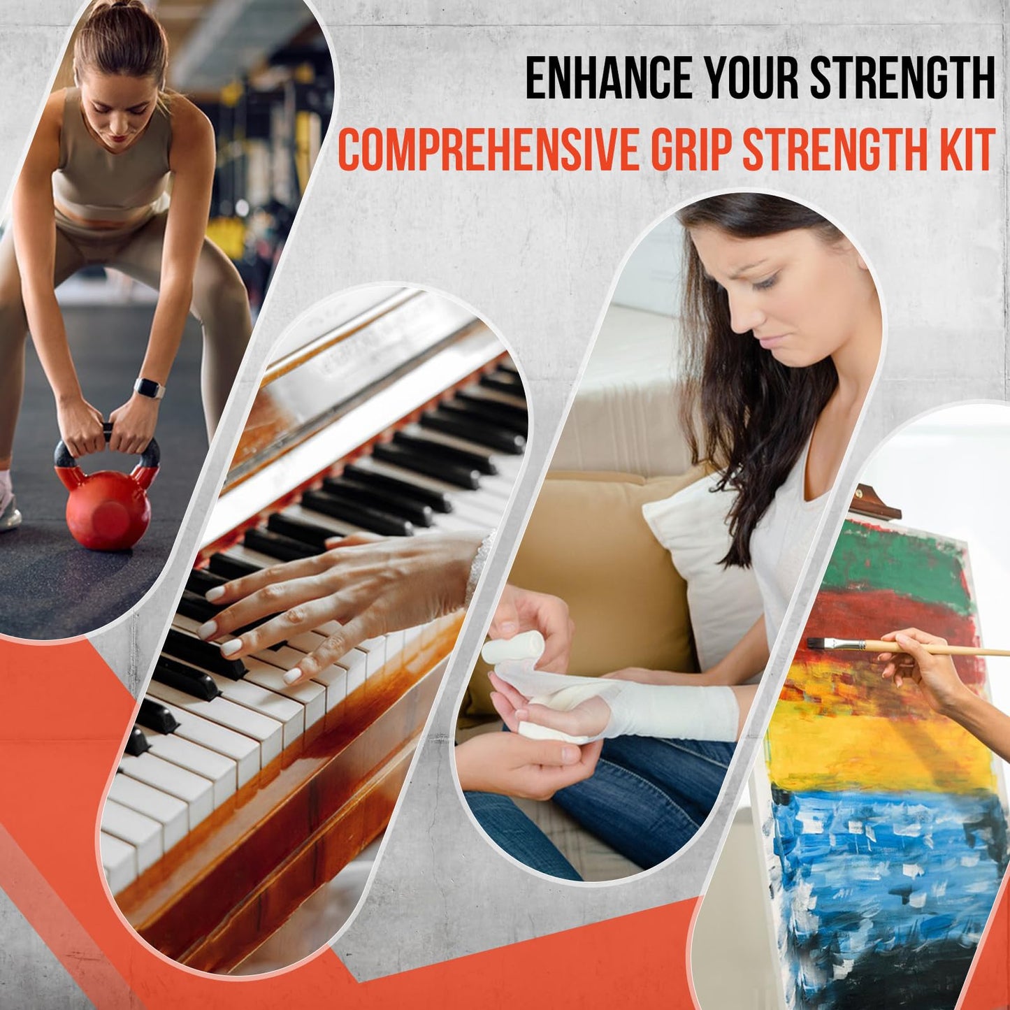 TEAWOO 9-Pack Grip Strength Trainer Kit, 3 Colors Forearm Strengthener & Hand Grip Strengthener, Finger Exerciser & Stretcher for Strength Training, Recovery & Flexibility