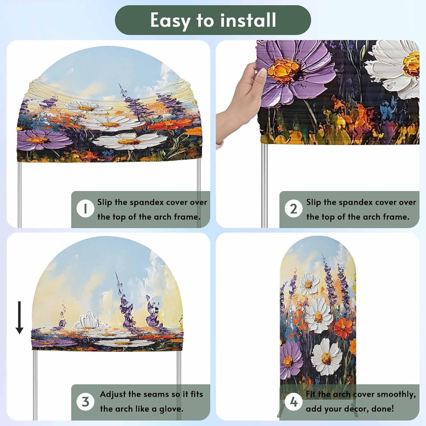 Jnbasdffb 7.2 Retro Botanical Wedding Arch Cover,Stretchy Spandex Arch Backdrop Stand Covers FT,Modern Oil Painting