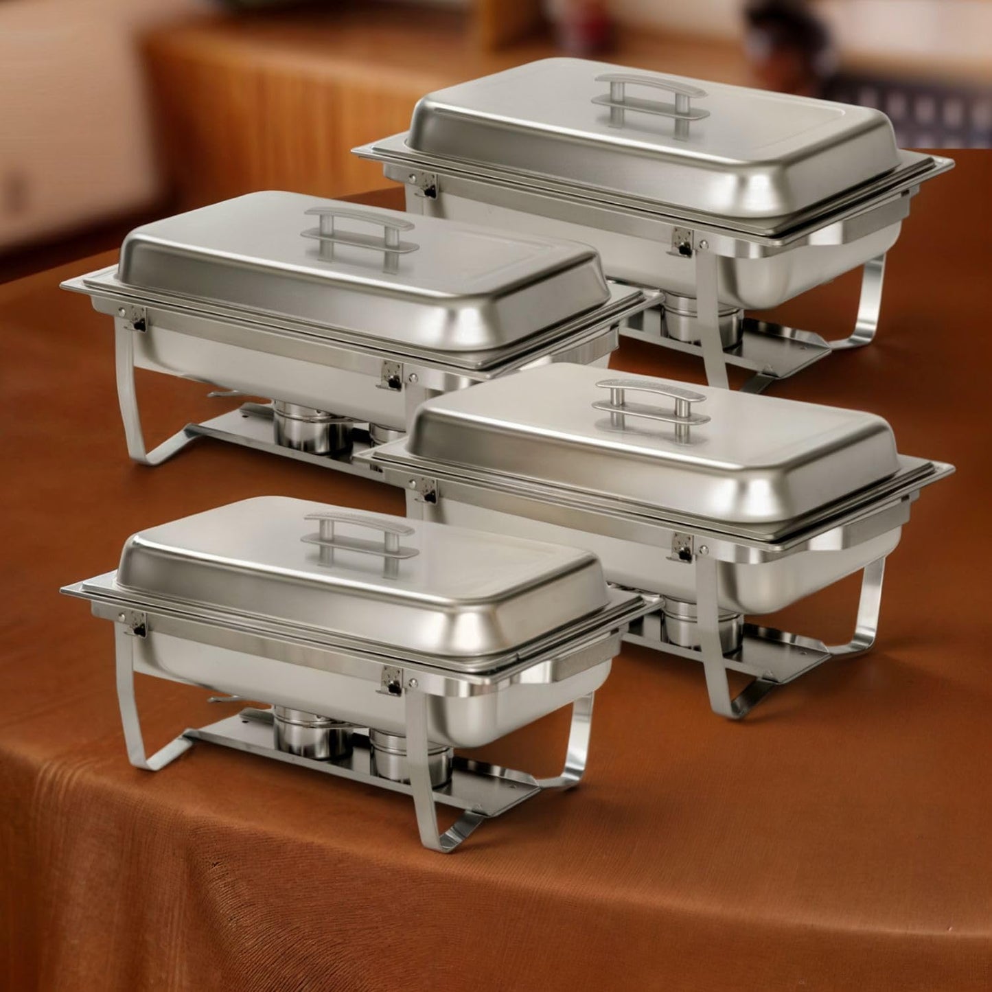Alpha Living 4 Pack Chafing Dish Full Set – Stainless Steel Catering Chafer with Lids, Pans & Fuel Holders – Buffet Food Warmers for Parties, Events & Weddings (Rolled Edges)