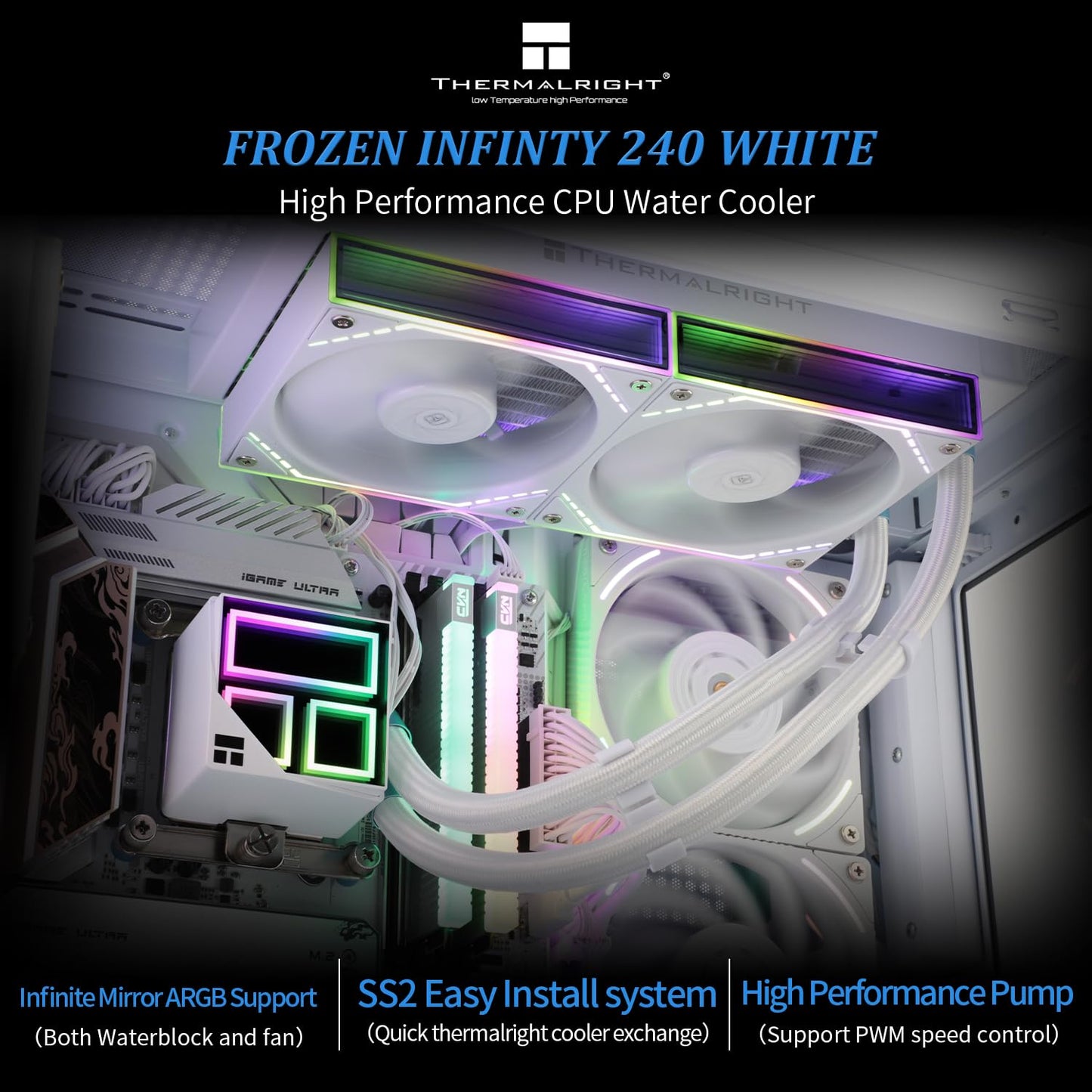 Frozen 240 Cooler,240 TL-M12W AMD/AM4/AM5,Intel LGA1851/1700/1150/1151/2011 Thermalright Infinity White CPU Water Aio