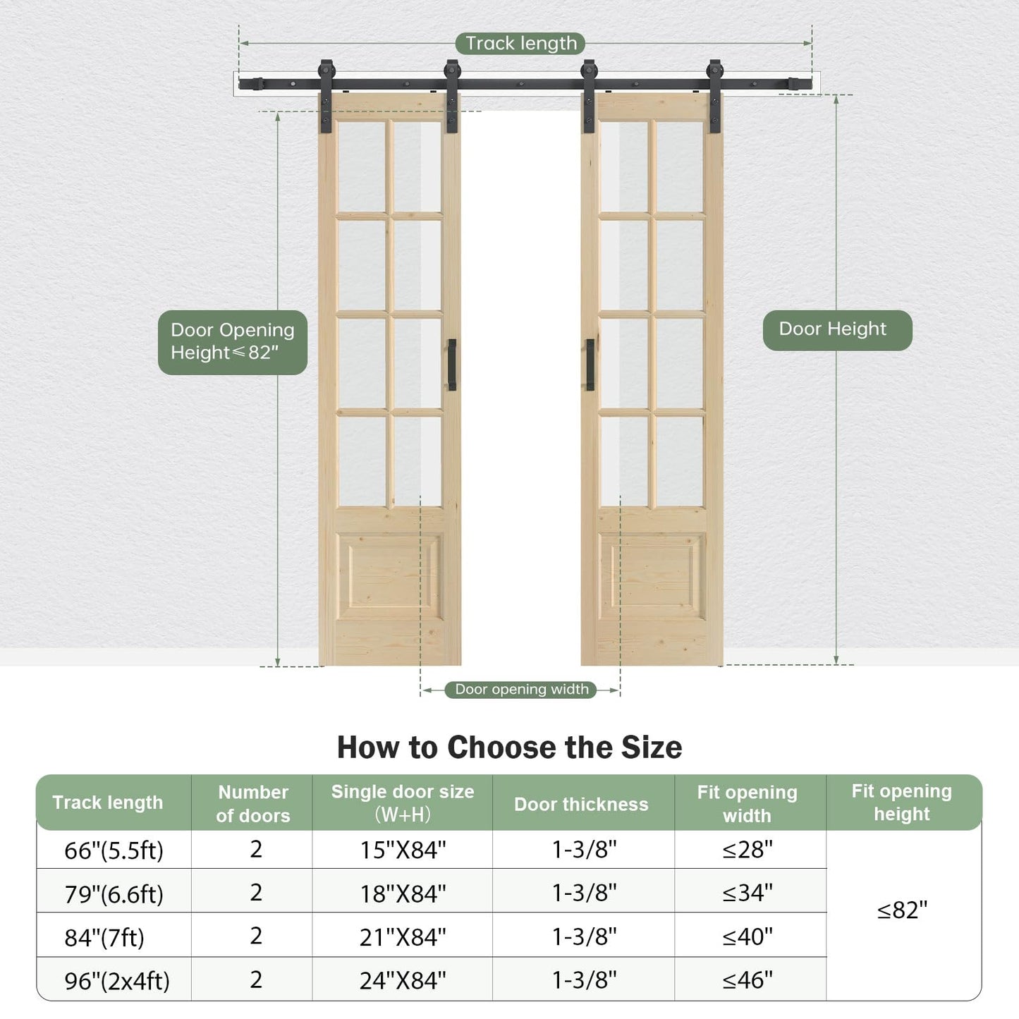 Roymelo Preassembled 30x84 (Double 15x84) Inch Clear Glass French Interior Door with 5.5Ft Barn Door Hardware Kit Included, Spruce Wood Support DIY Dyeing, Easy Assembly，Save time