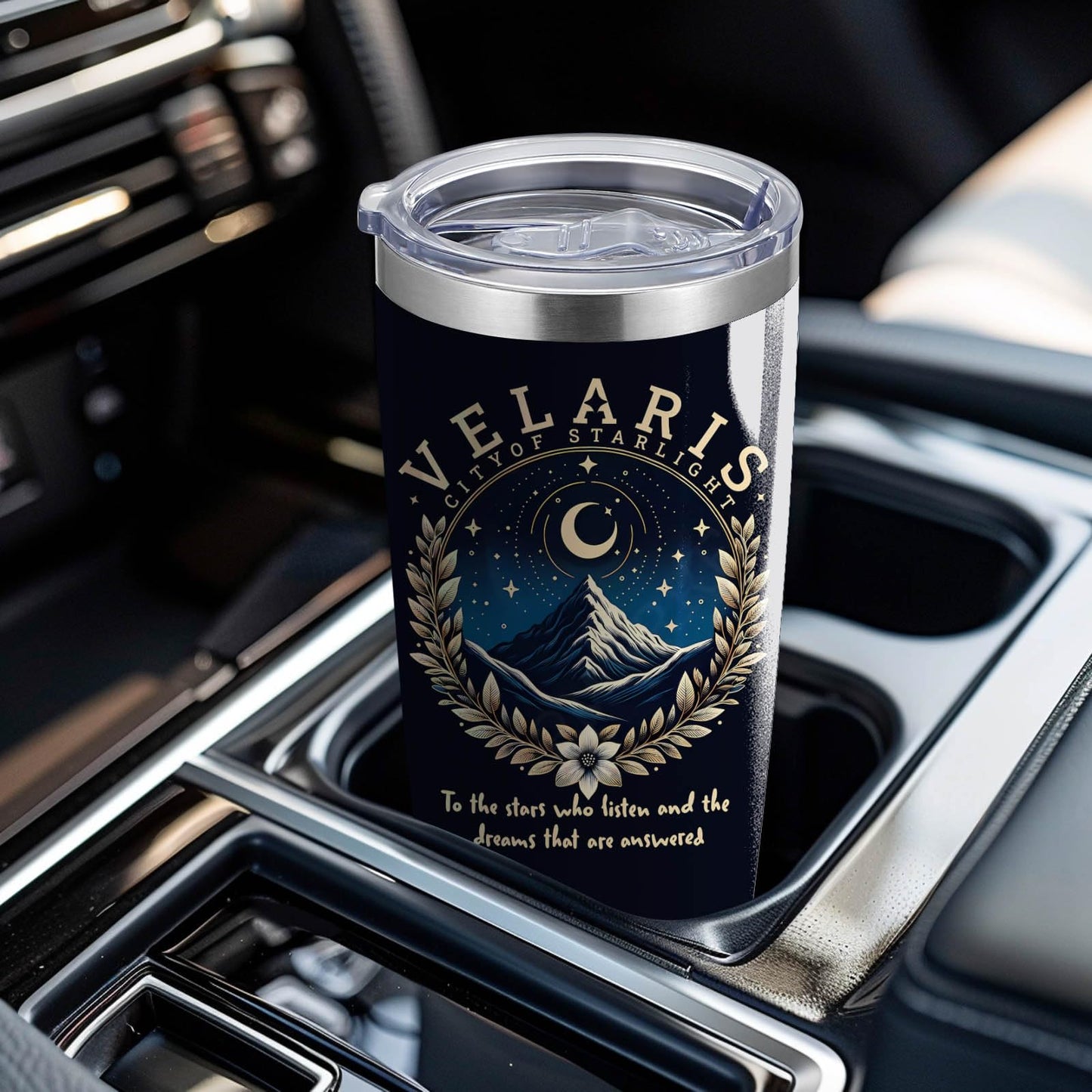 CWEGSJ Velaris City of Starlight 20oz Stainless Steel Tumbler with Lid and Straw Acotar Gift Bookish Tumbler Acotar Coffee Mug (Black-VELARIS City)