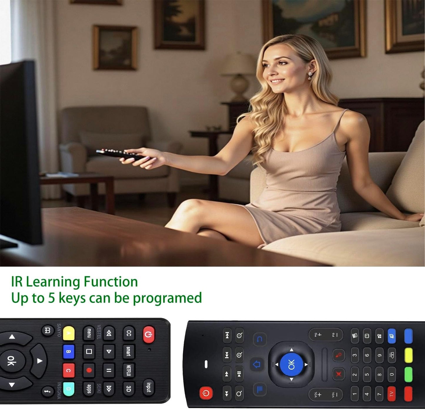 KUNSI MX3 2.4G Air Mouse Remote Pro, Wireless Mini Keyboard, Universal Remote Control with IR Learning for Android TV