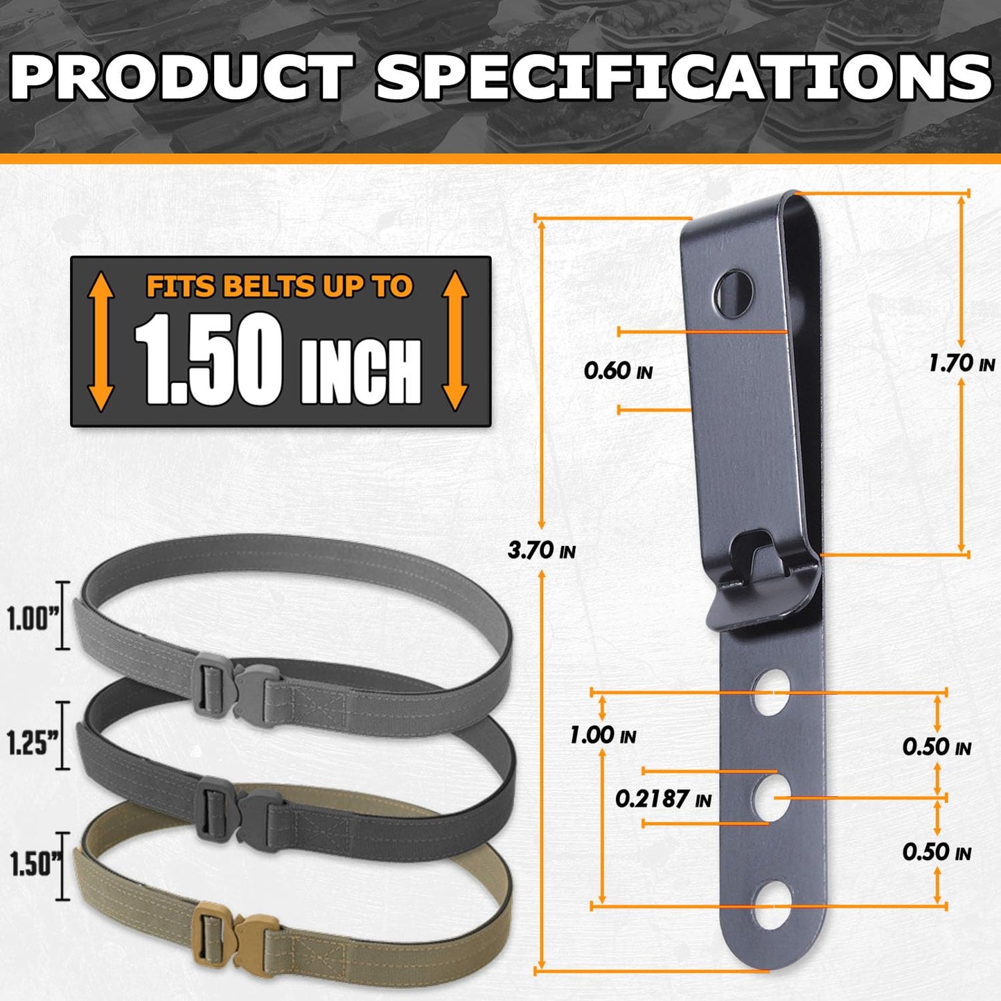 HolsterSmith Universal Metal Belt Clip for Holster Making - (Model 5) - (3-Hole) - (Tactical Black) - (w/Don’t Tread On Me Engraving) - (1 Pack)