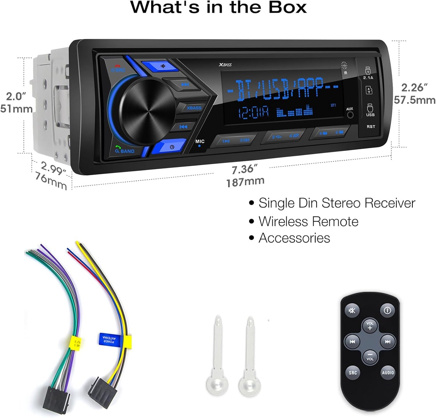 DOVOX MP3 2.1A Bluetooth Car Stereo Marine Radio: Single Din LCD Display Audio System - Indash Multimedia Player