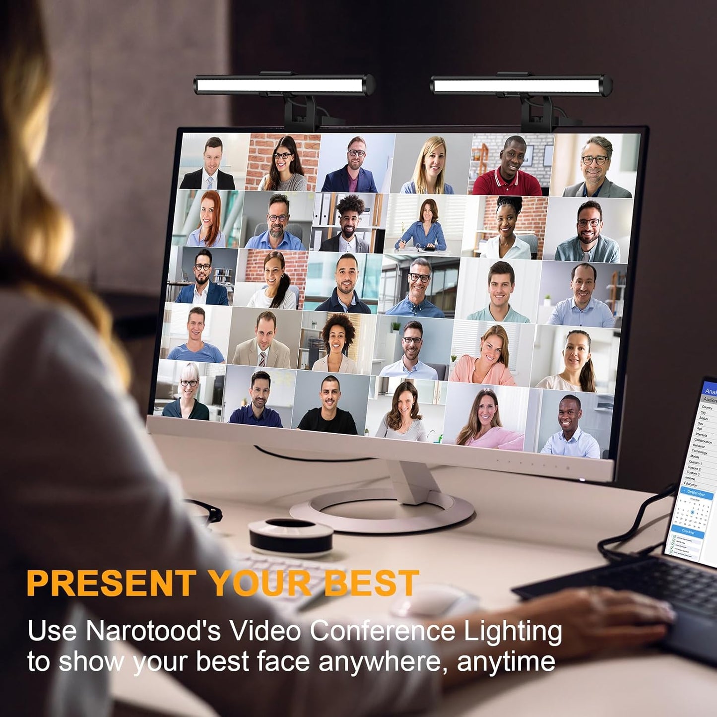 Yeenhoopy 3 Video Conference Lighting - Webcam Light for Streaming, Color Adjustable & Anti-Blue-Light, LED Monitor