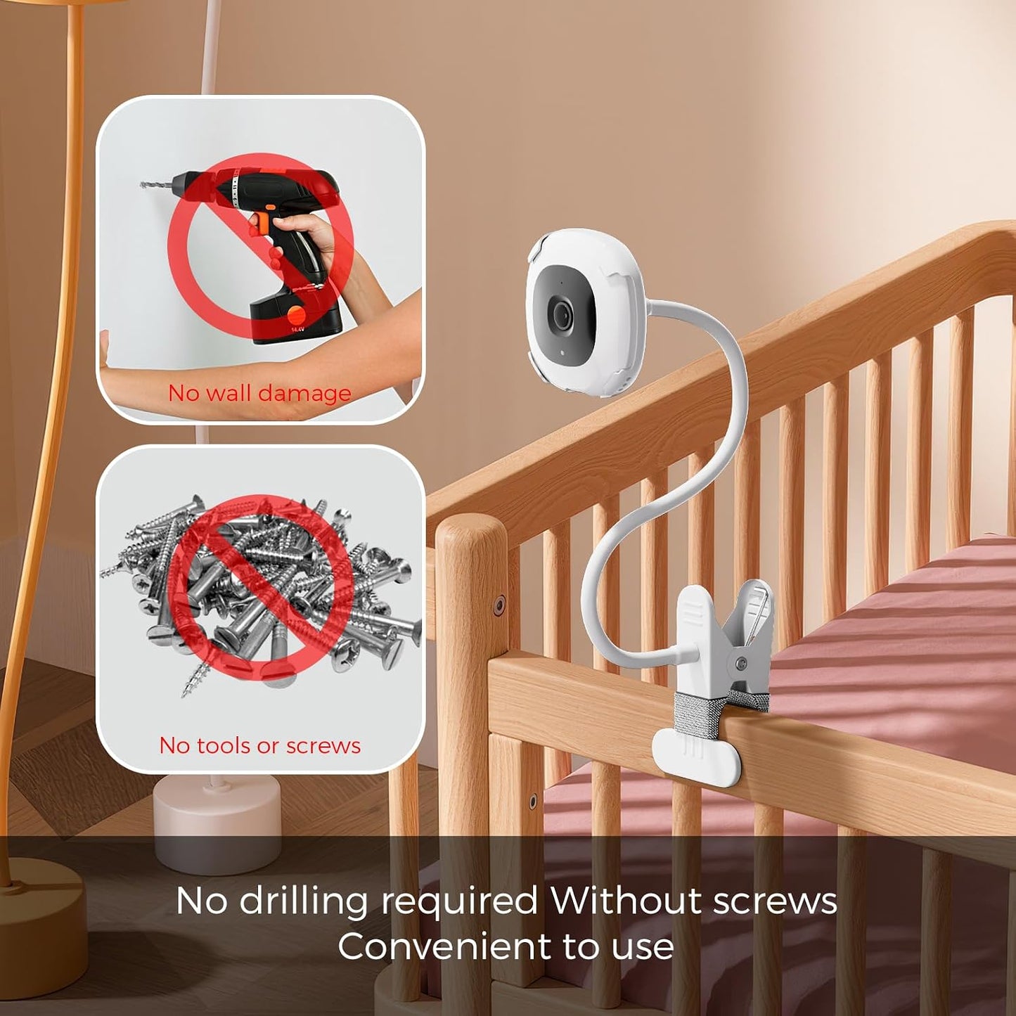 16.9in honecumi Baby Monitor Clip Mount Compatible with Nanit Pro Smart Baby Monitor & Flex Stand, Flexible Gooseneck