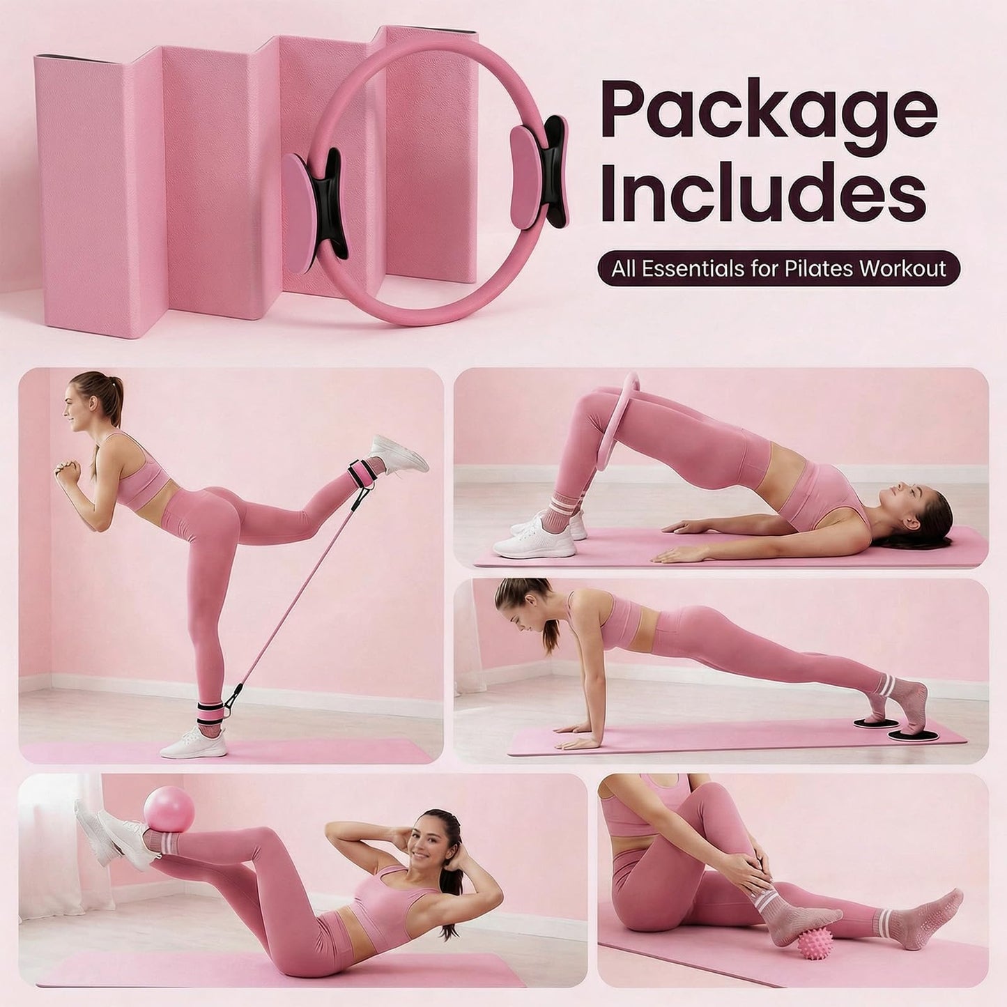18PCS Ultimate Home Pilates Circle Kit,Professional Pilates Equipment Set with Magic Pilates Ring, Ball & Yoga Mat for Full Body Toning Women,Portable At Home Workout Equipment for Core Strength