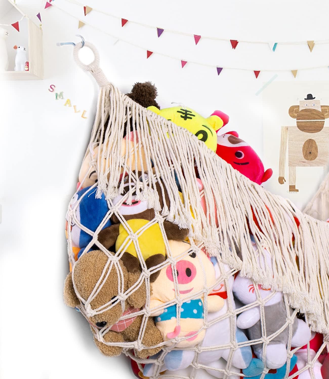 Skiennix Stuffed Animal Hammock - Extra Large 56" Long Storage Solution | Cream White Hanging Organizer