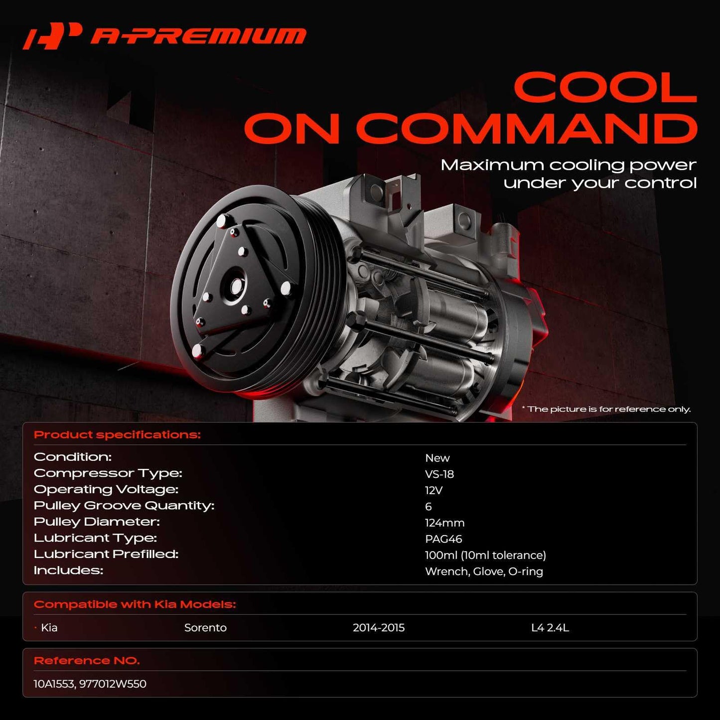 A-Premium Air Conditioner AC Compressor with Clutch Compatible with Kia Sorento 2014-2015 2.4L