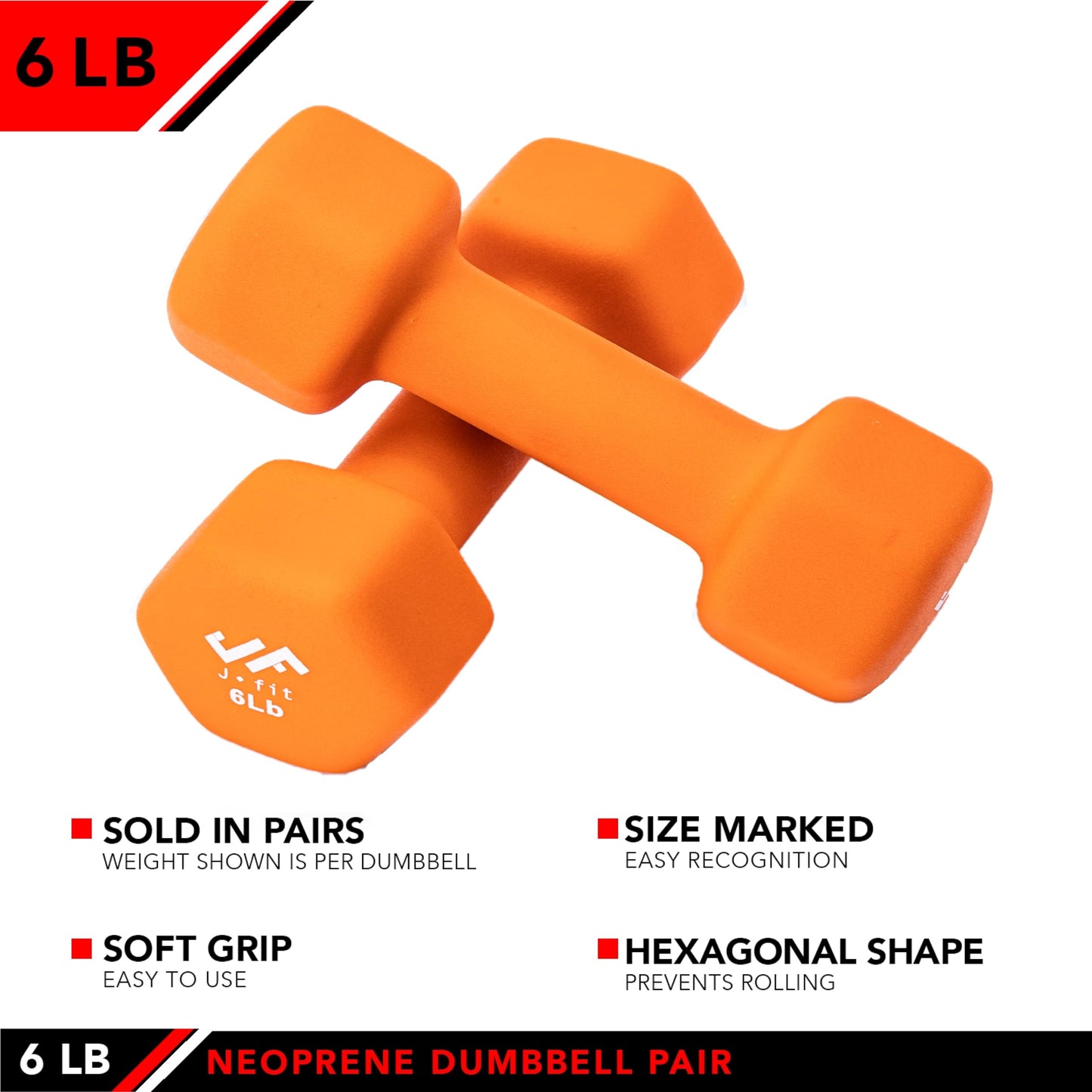 JFIT Neoprene Dumbbell (Set of 2), 6 LBS