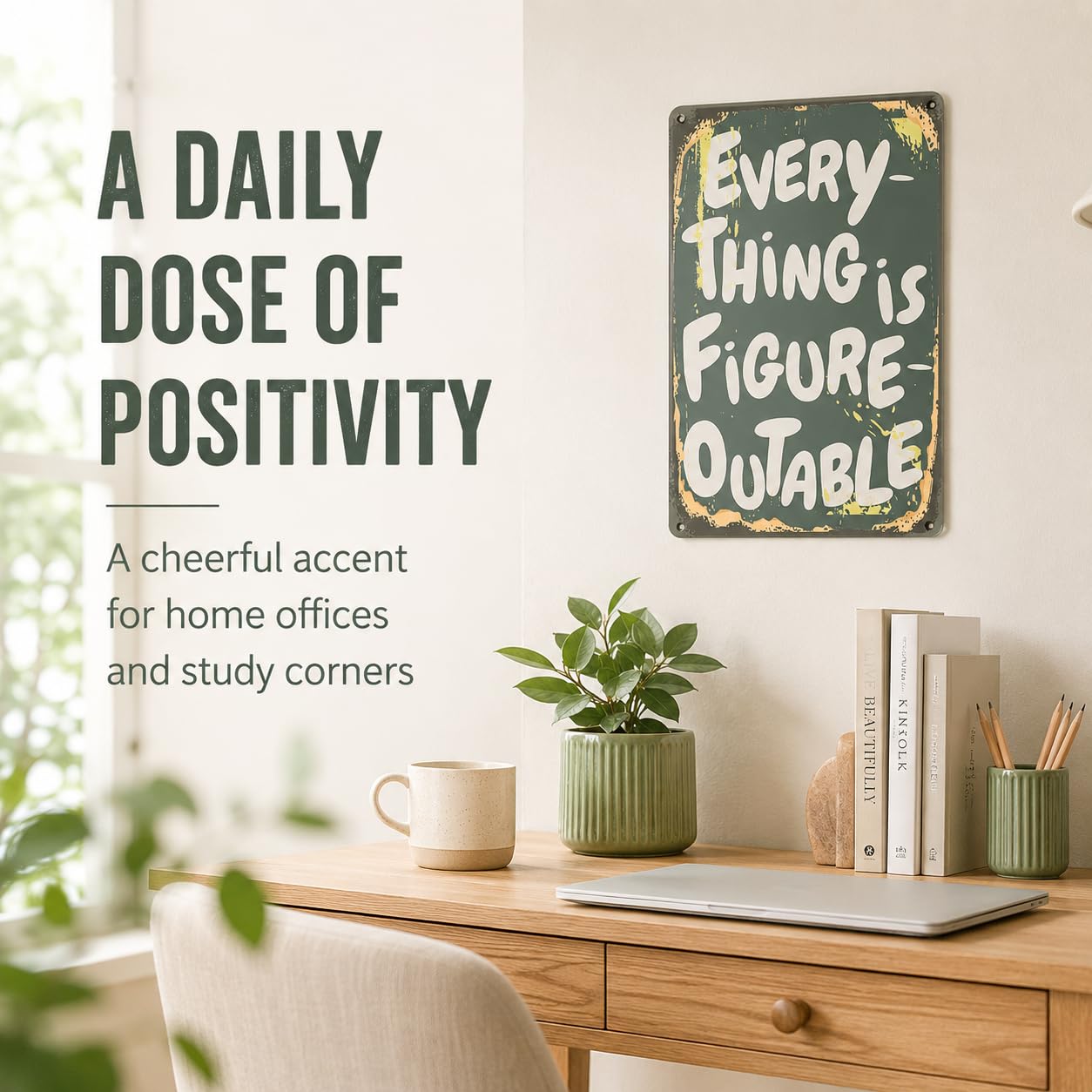 Everything Is Figureoutable Metal Sign 8x12 Inch, Inspirational Quote Wall Decor, Motivational Aluminum Plaque for Home Office Classroom, Positive Gift Idea