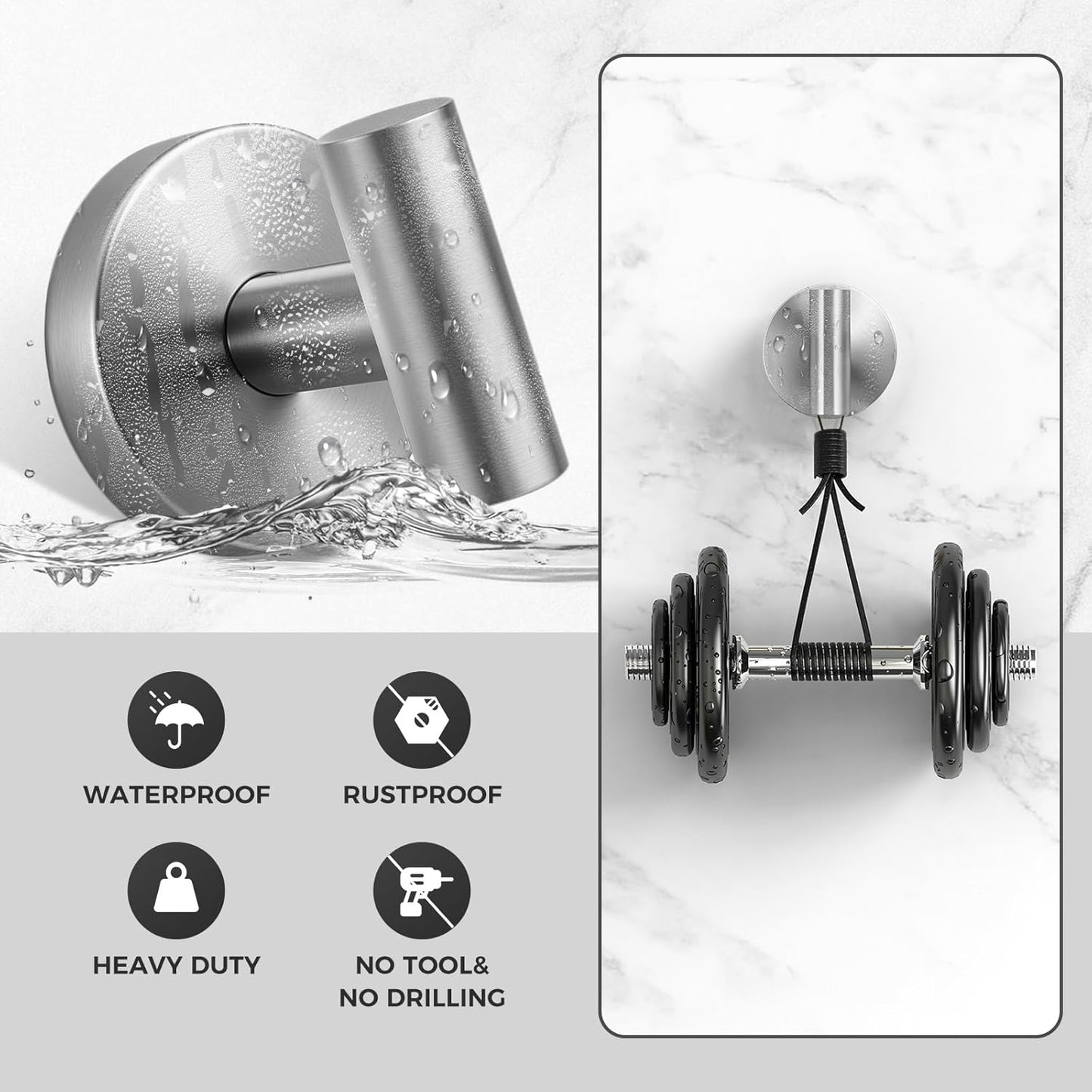 Skiennix Shower Hooks - Heavy-Duty No-Drill Suction Cup Towel Hooks for Bathroom | 4 Pack (Silver)