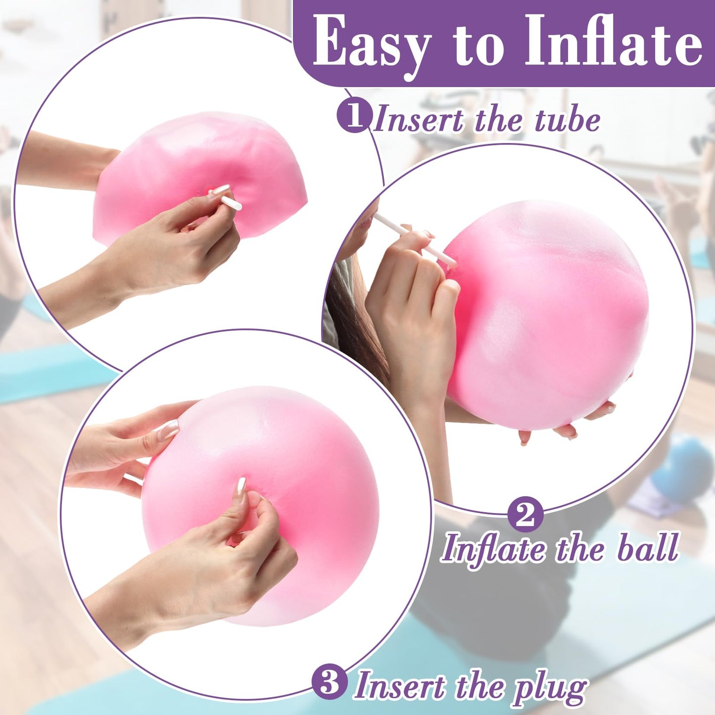 RAINFLOW 3 PCS Small Exercise Ball - 9 Inch Pilates Ball Small Yoga Ball for Stability, Physical Therapy, Fitness, Core Strength and Stretching at Home Gym Office with Inflation Straw