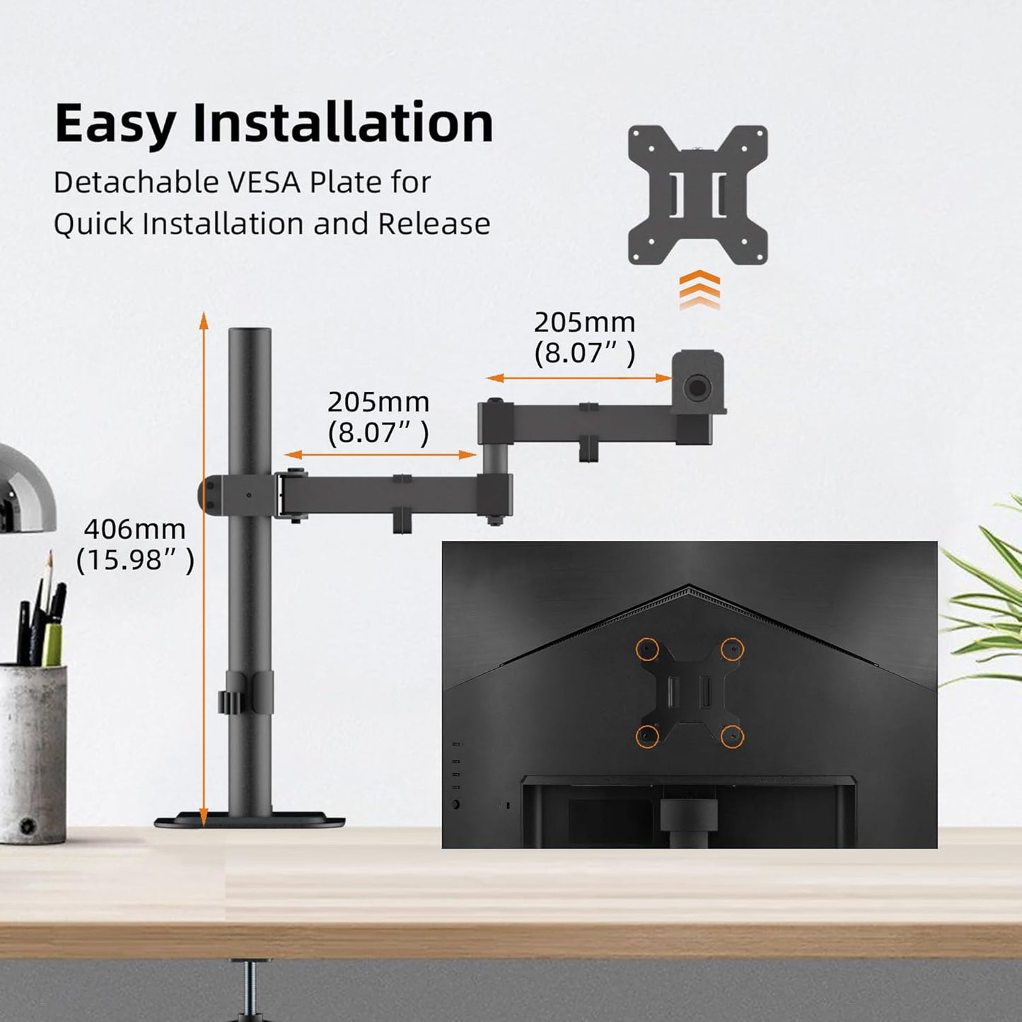 Bracwiser 13-32 inch 22lbs 13 15 17 19 20 22 23 24 26 27 30 32 inch 75 100 (MD7421) Monitor Mount Single Fully