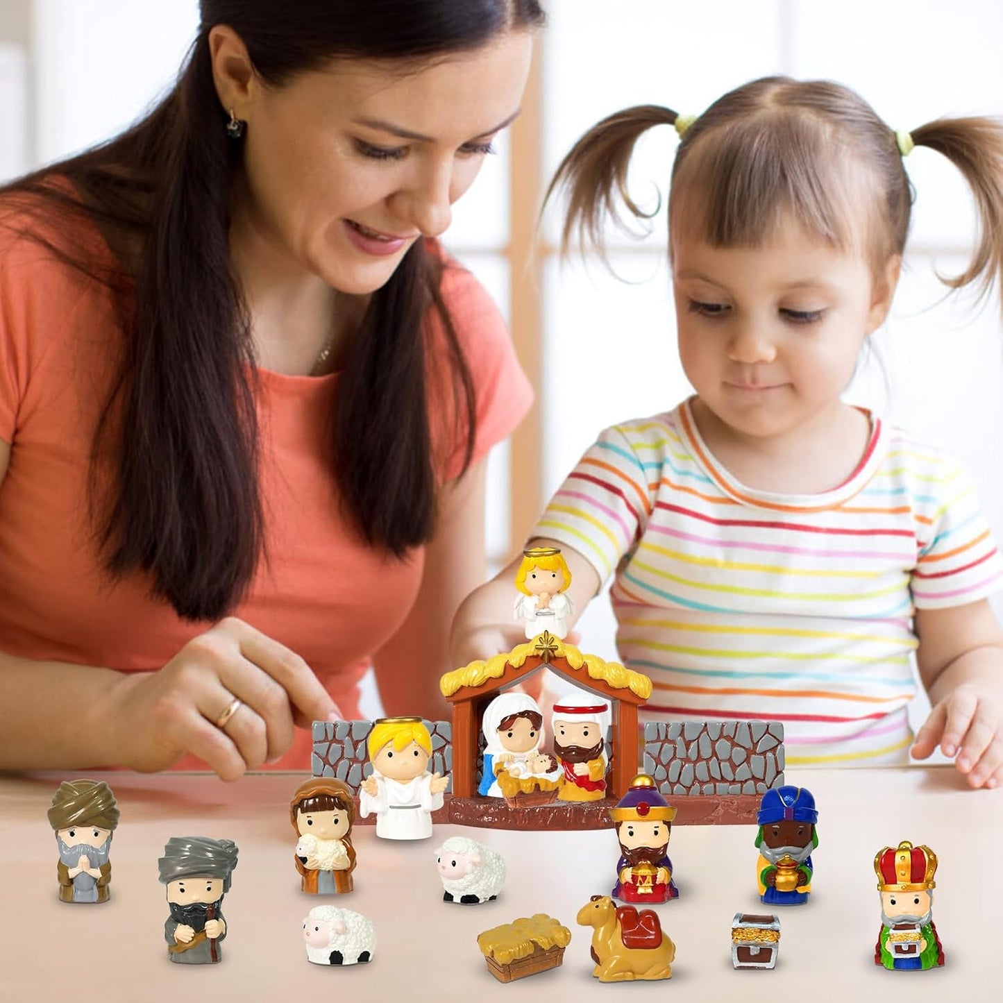 Regine Switzerland 19-Piece Christmas Nativity Set - Hand-Painted Resin Figurines for Festive Tabletop Decor