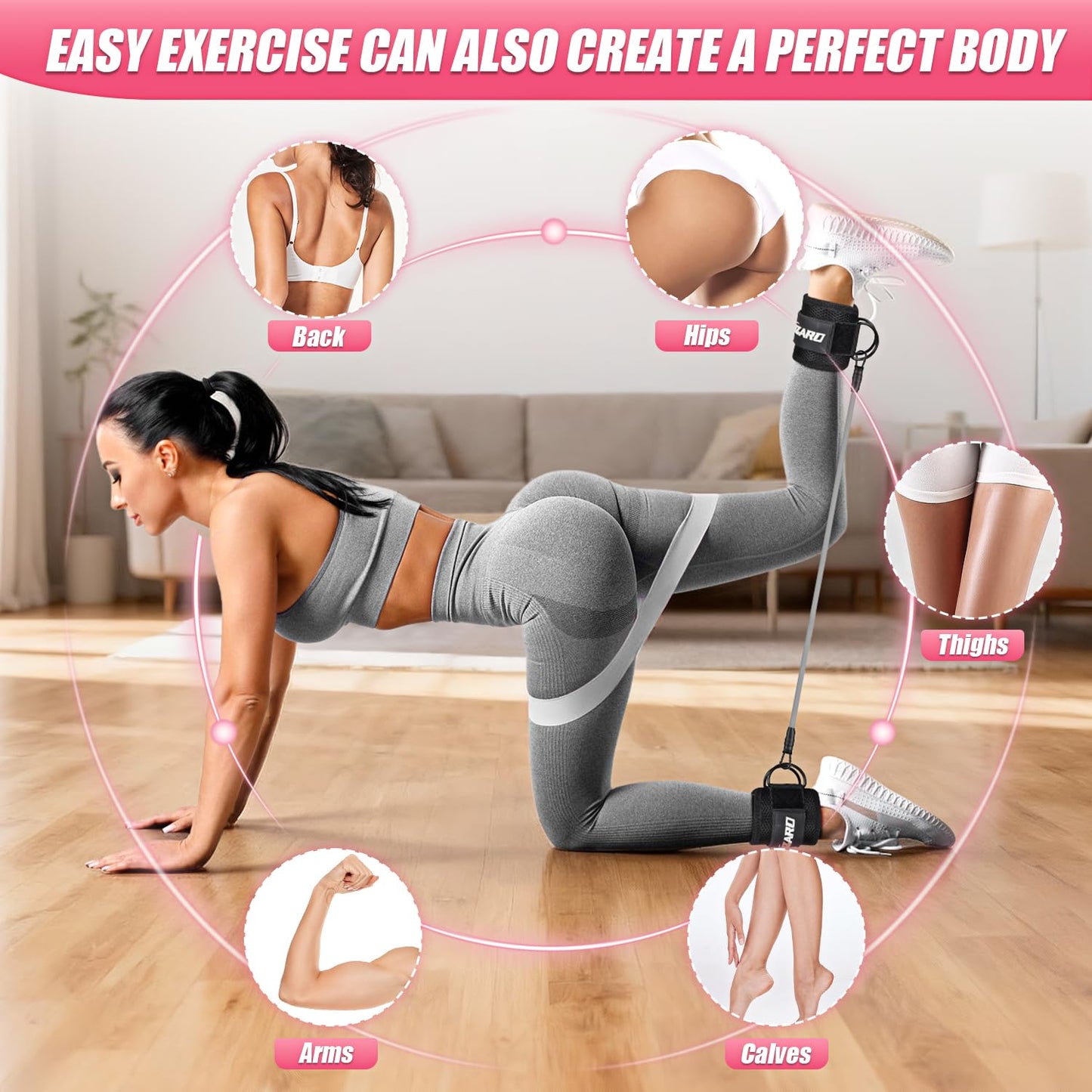 Ankle Resistance Bands with Cuffs, Resistance Bands Set for Working Out, Leg and Glute Exercise Bands – Home Gym Workout Equipment for Women, Booty Building, Pilates, Rehab, Physical Therapy