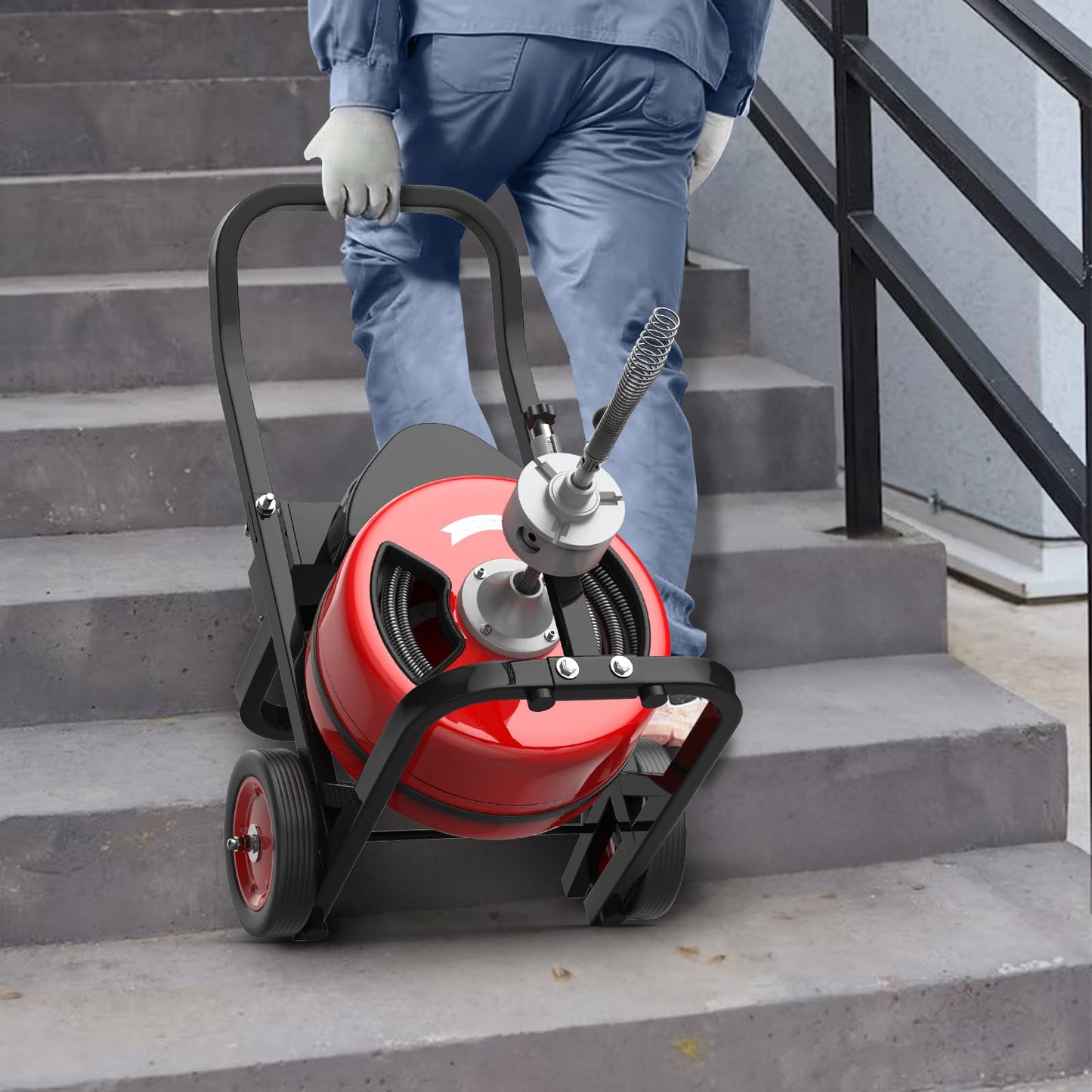 100Ft 3/4 Inch Electric Drain Cleaner Machine, 750W Auto Feed Sewer Snake Drain Auger with 6 Cutters & Air-Activated Foot Switch, Portable Electric Drain Cleaner for 4" to 8" Pipes