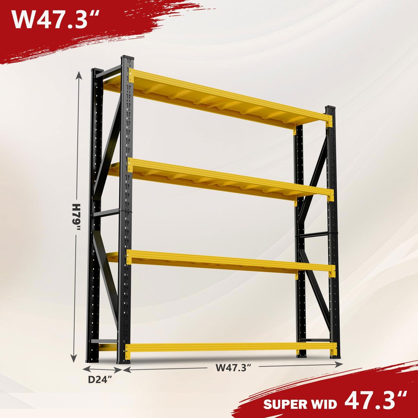 SXJJAR 48” W Storage Shelves 4000LBS Garage Metal Shelving Heavy Duty 4-Tier Adjustable Storage Shelves Industrial Shelving Unit for Garage, Basement, 48" W X 24" D X 79" H Yellow