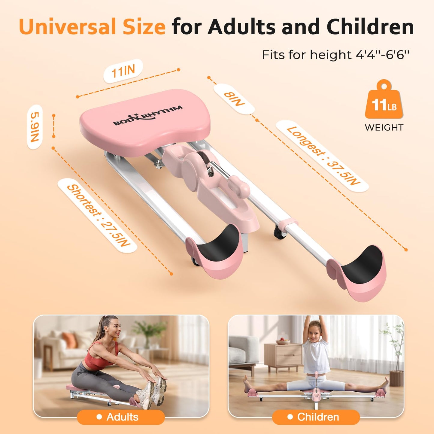 BODY RHYTHM Leg Stretcher - Split Machine for Leg Stretching - Flexibility Stretching Equipment - Ballet, Yoga, Dance, Martial Arts, MMA - Home Yoga Gym Fitness (Pink)